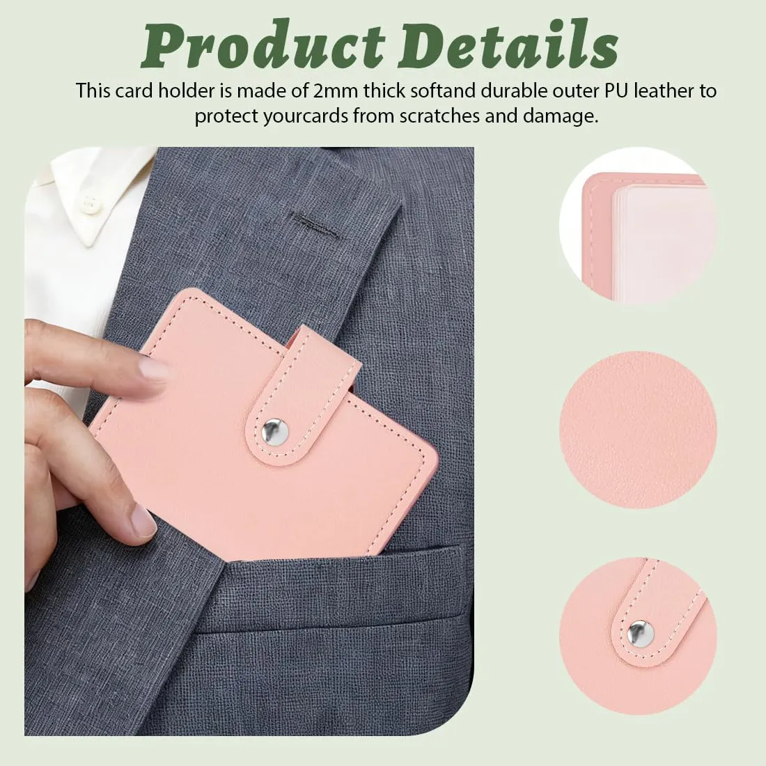 JEYORZY Porta Carte di Credito Pelle, Porta Carte di Credito Uomo e Donna con 26 Custodie Protettive Trasparente per Carte, per Documenti D'identità, Carte di Credito, Patente di Guida (Rosa) - immagine 3