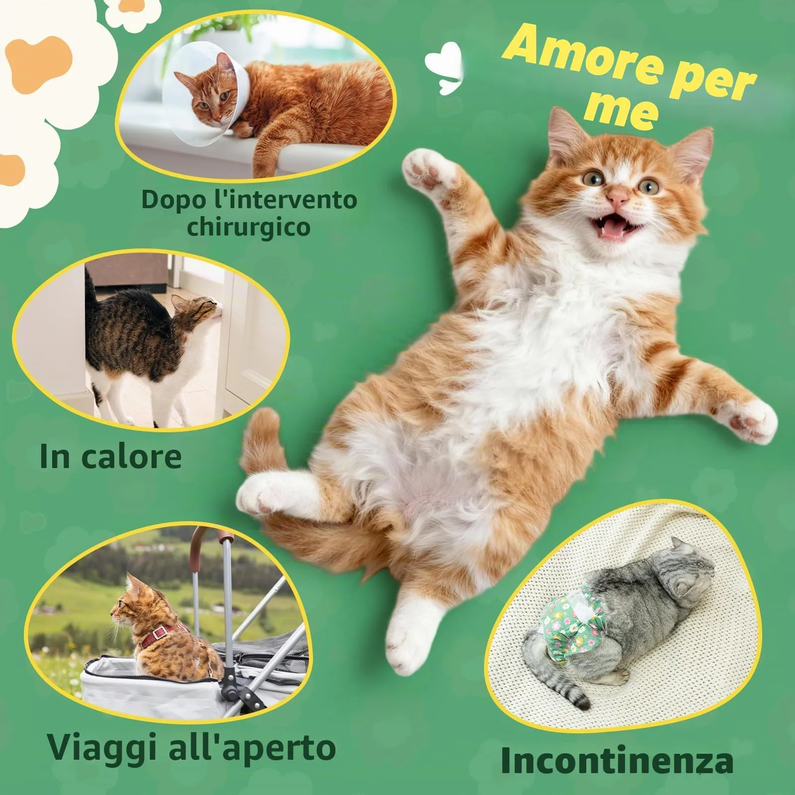 MICOOYO Pannolini usa e getta per gatti femminili super assorbenti per cuccioli di gatto e cane, pannolini igienici per donne in calore e incontinenza (Fiori verdi,M, 24) - immagine 8