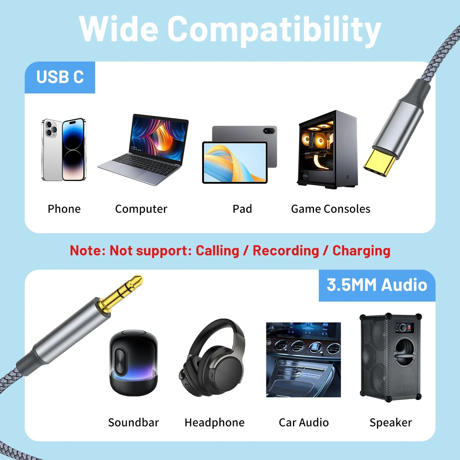 elzleCavo da USB C a 3,5mm Jack 1,2m Cavo Jack USB C Audio Cavo Compatibile - immagine 7