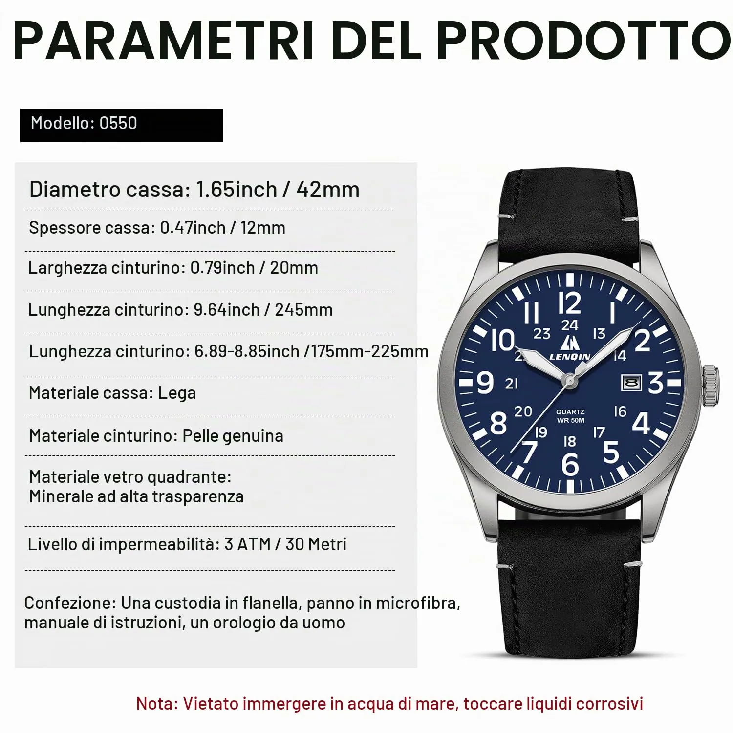 LN LENQIN Orologio Uomo Militare Analogico Quarzo Nylon Datario 3ATM - immagine 7