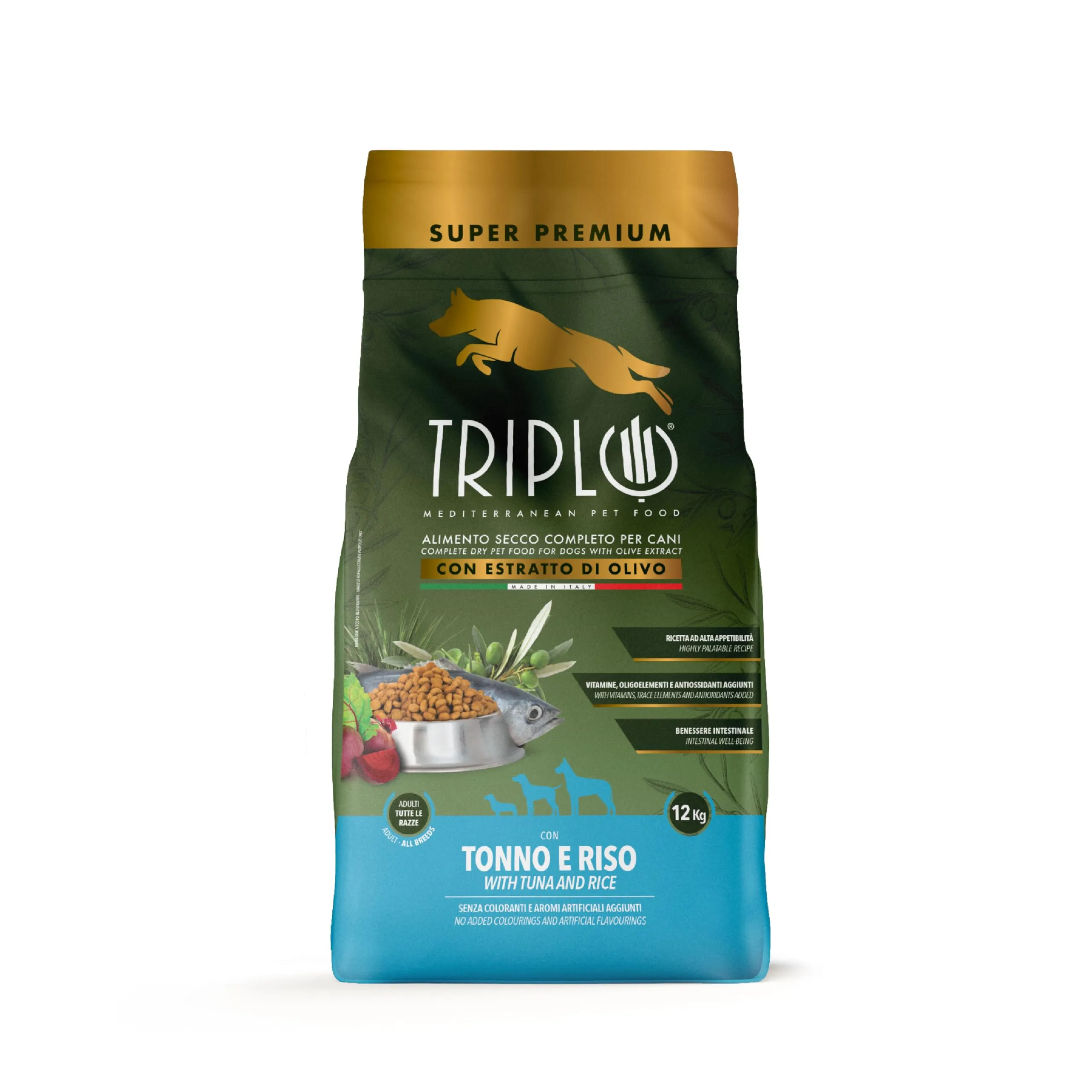 TerComposti - Triplo Pet Food Tonno e Riso 12kg, Ideale per Adulti di Tutte le Razze, Pelo Lucido e Folto, Crocchette Cani con Estratto di Olivo, Cibo per Cani Secco Nutriente e Bilanciato - immagine 1