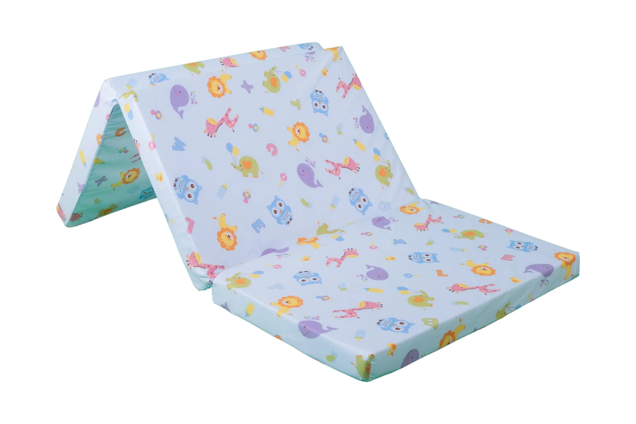 GHIOCUSCINI | Materasso Pieghevole per Bambini, 120 x 60 cm, Alto 5 cm, Tessuto AZZURRO Lavabile, Imbottitura Waterfoam, Made in Italy a Norma EN16890:2017 - immagine 1