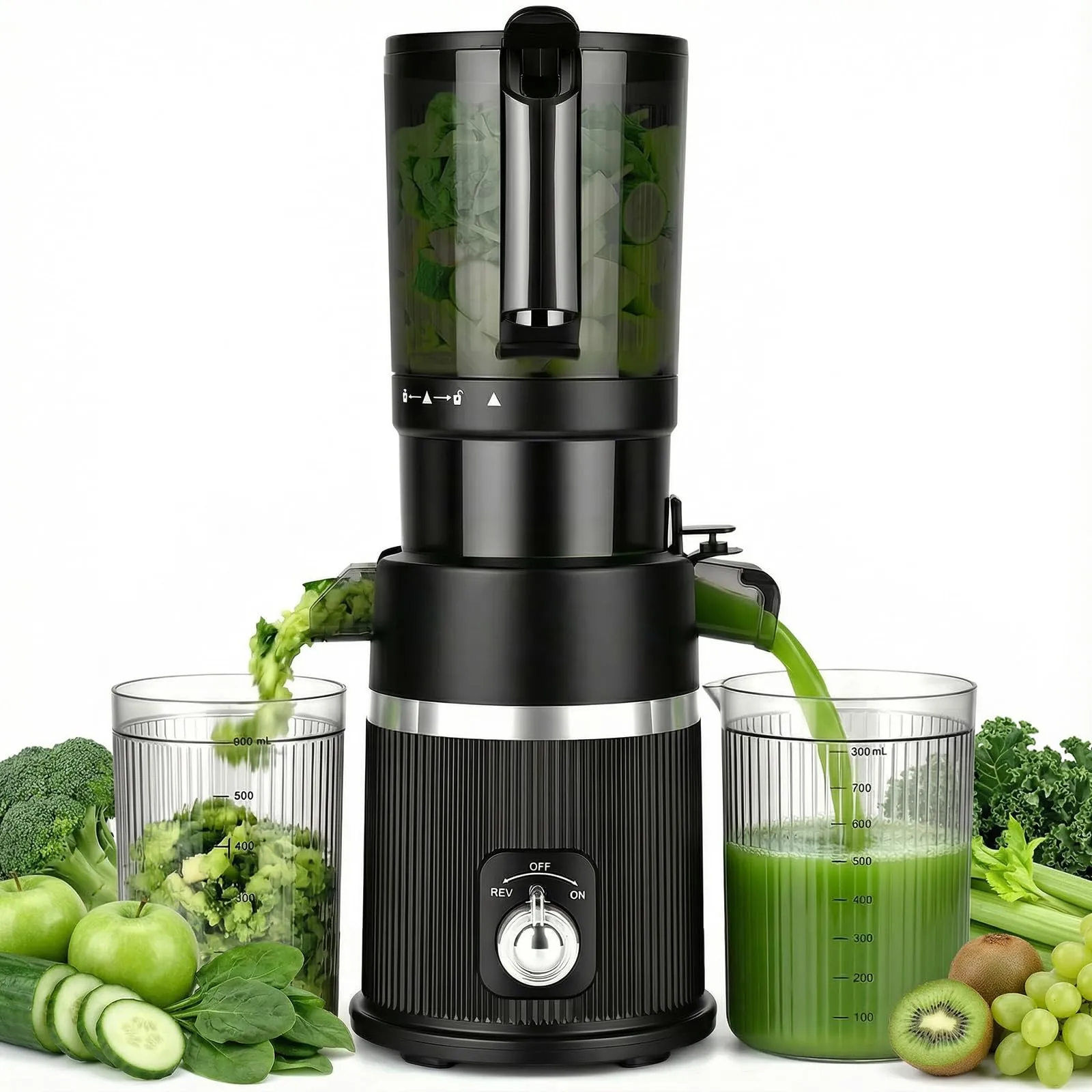 Rawhui Estrattore Frutta e Verdura,Slow Juicer con Ampio Bocca da 112MM, Spremiagrumi Elettrico Professionale 200W con Funzione di Inversione,per Frutta e Verdura Intere,BPA Free, Estrattore di Succo - immagine 1