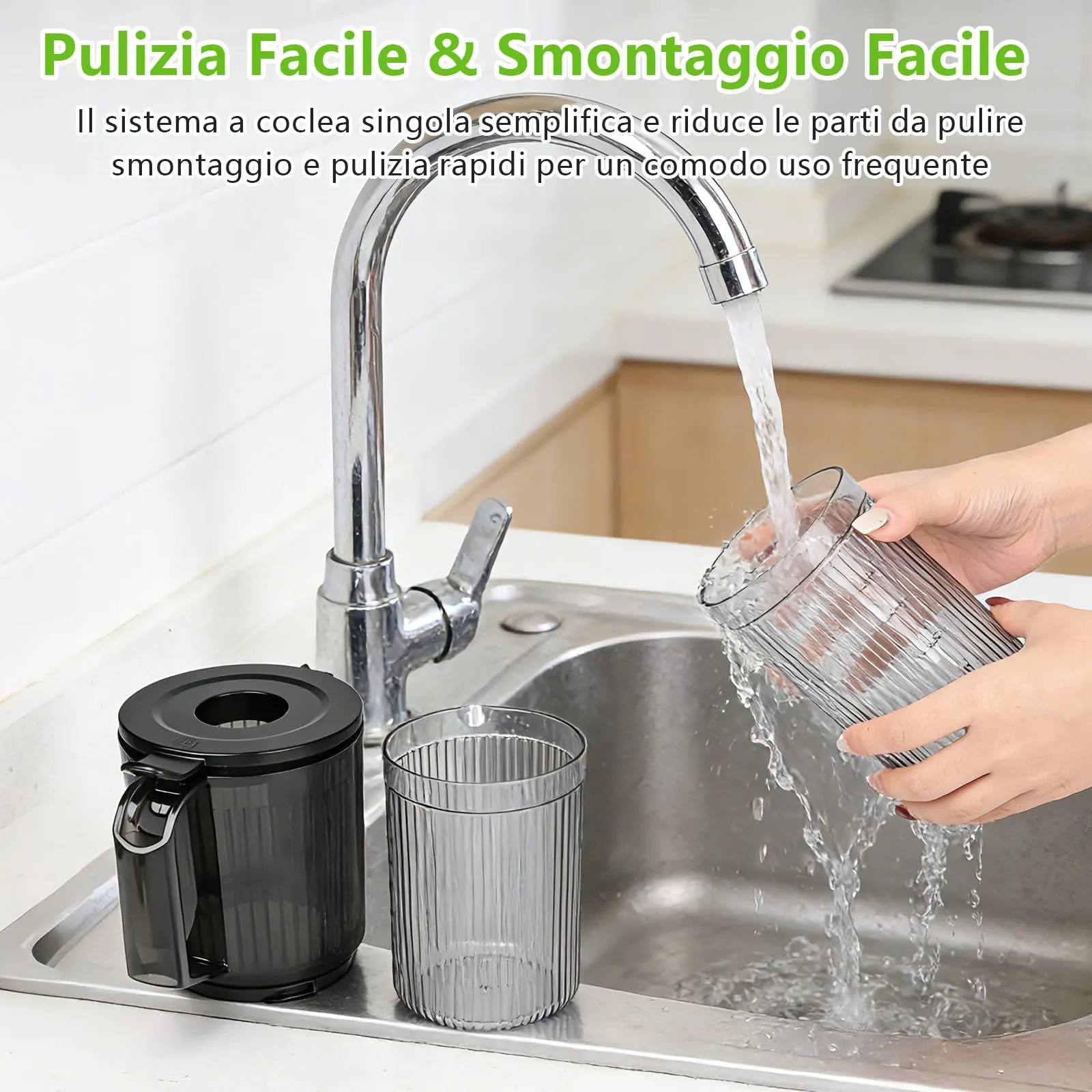 Rawhui Estrattore Frutta e Verdura,Slow Juicer con Ampio Bocca da 112MM, Spremiagrumi Elettrico Professionale 200W con Funzione di Inversione,per Frutta e Verdura Intere,BPA Free, Estrattore di Succo - immagine 5