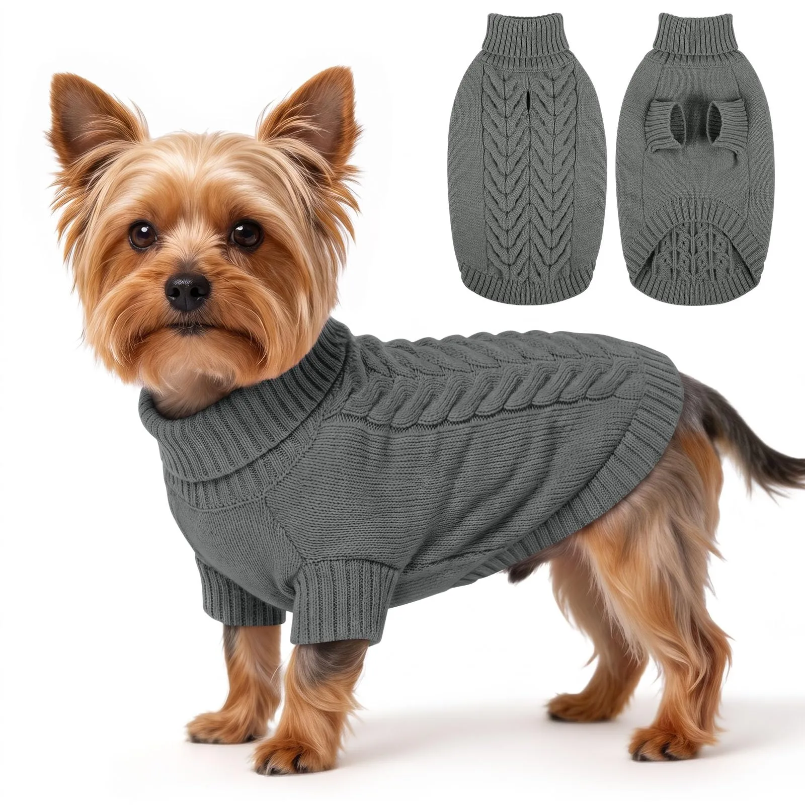 ASENKU Maglioncino Invernale per Cane Taglia S Piccola, Maglione Treccia Collo Alto con Foro Guinzaglio per Carlino Pomerania,Vestito Cane per Passeggiate sulla Neve - immagine 1