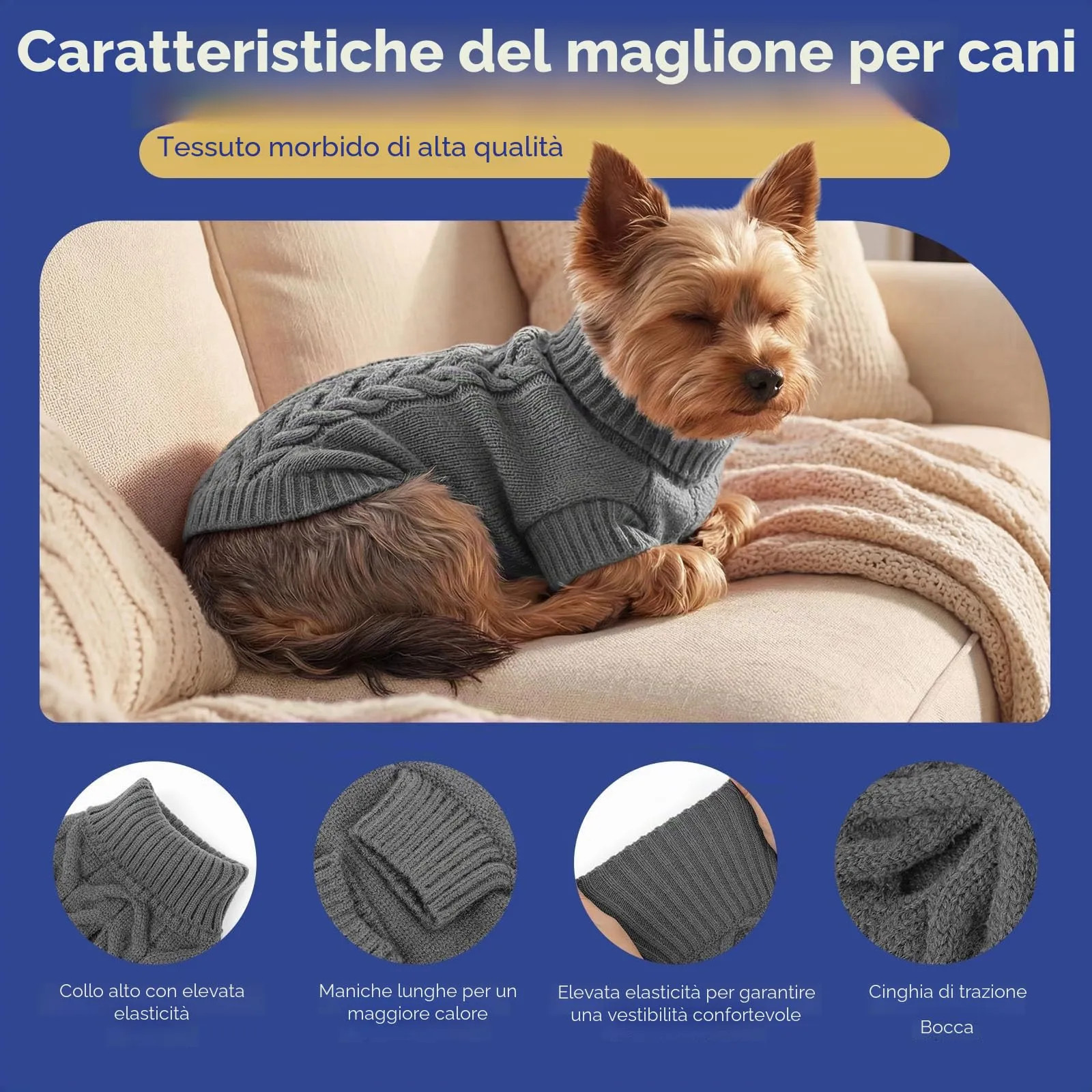 ASENKU Maglione Invernale per Cani Taglia XS Molto Piccolo,Maglia Treccia Collo Alto con Foro Guinzaglio per Chihuahua Yorkshire, Foro Guinzaglio, Vestito Invernale Anti-freddo per Attività All'aperto - immagine 3
