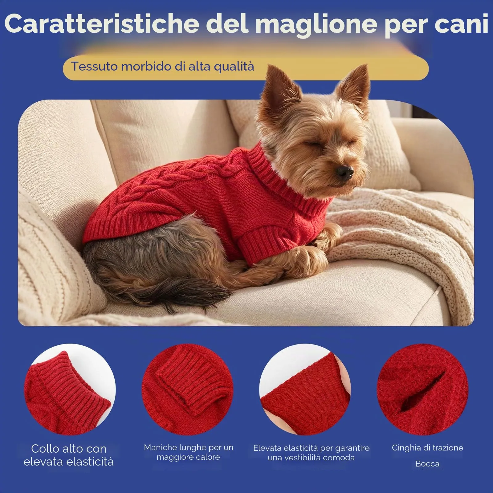 ASENKU Maglione Invernale Cane M Taglia Media, Maglioncino per Cani Treccia Collo Alto con Foro Guinzaglio per Barboncino Beagle Cocker Spaniel, Abbigliamento Caldo per Escursioni Invernali - immagine 3