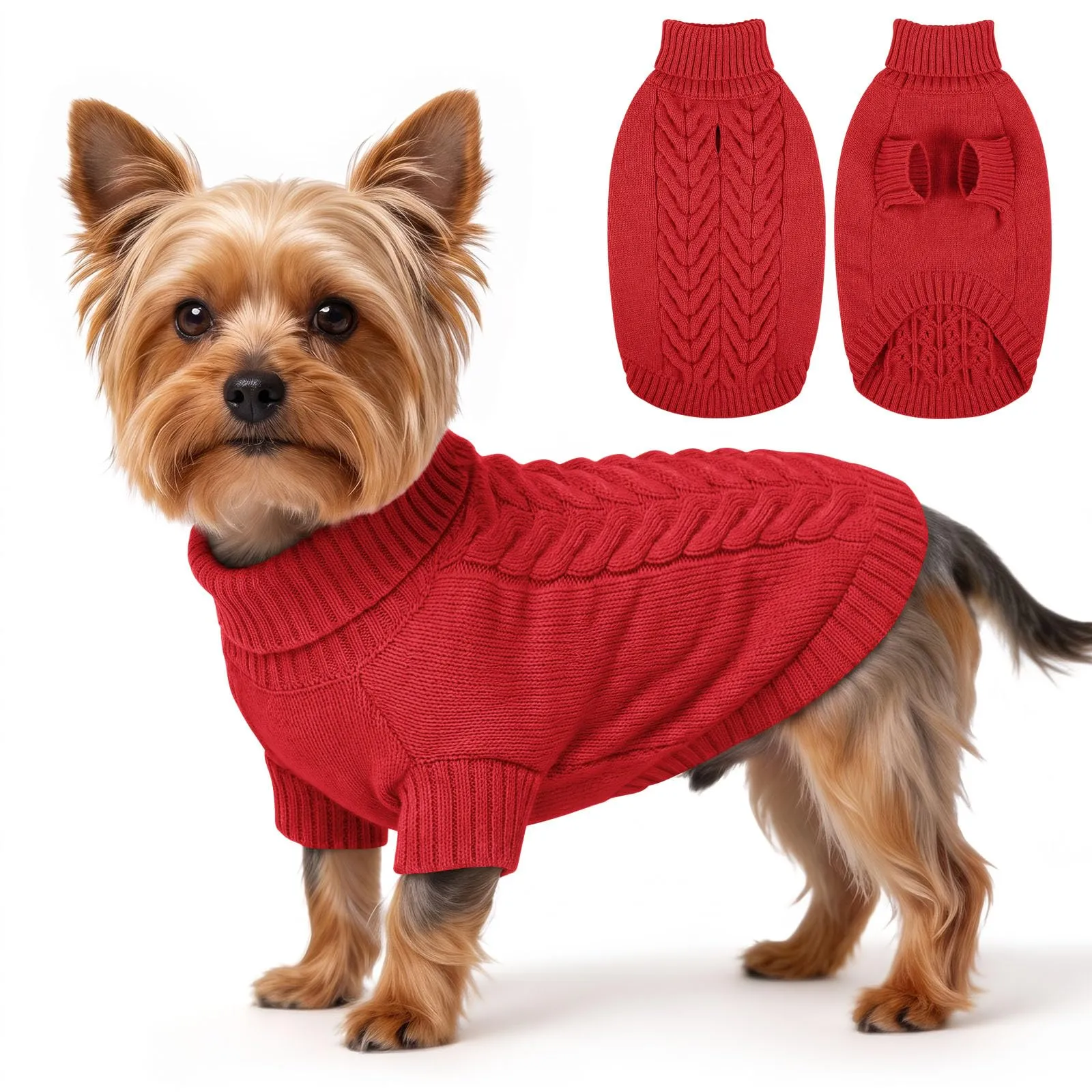 ASENKU Maglione Invernale per Cani Taglia XS Molto Piccolo,Maglia Treccia Collo Alto con Foro Guinzaglio per Chihuahua Yorkshire, Foro Guinzaglio, Vestito Invernale Anti-freddo per Attività All'aperto - immagine 1