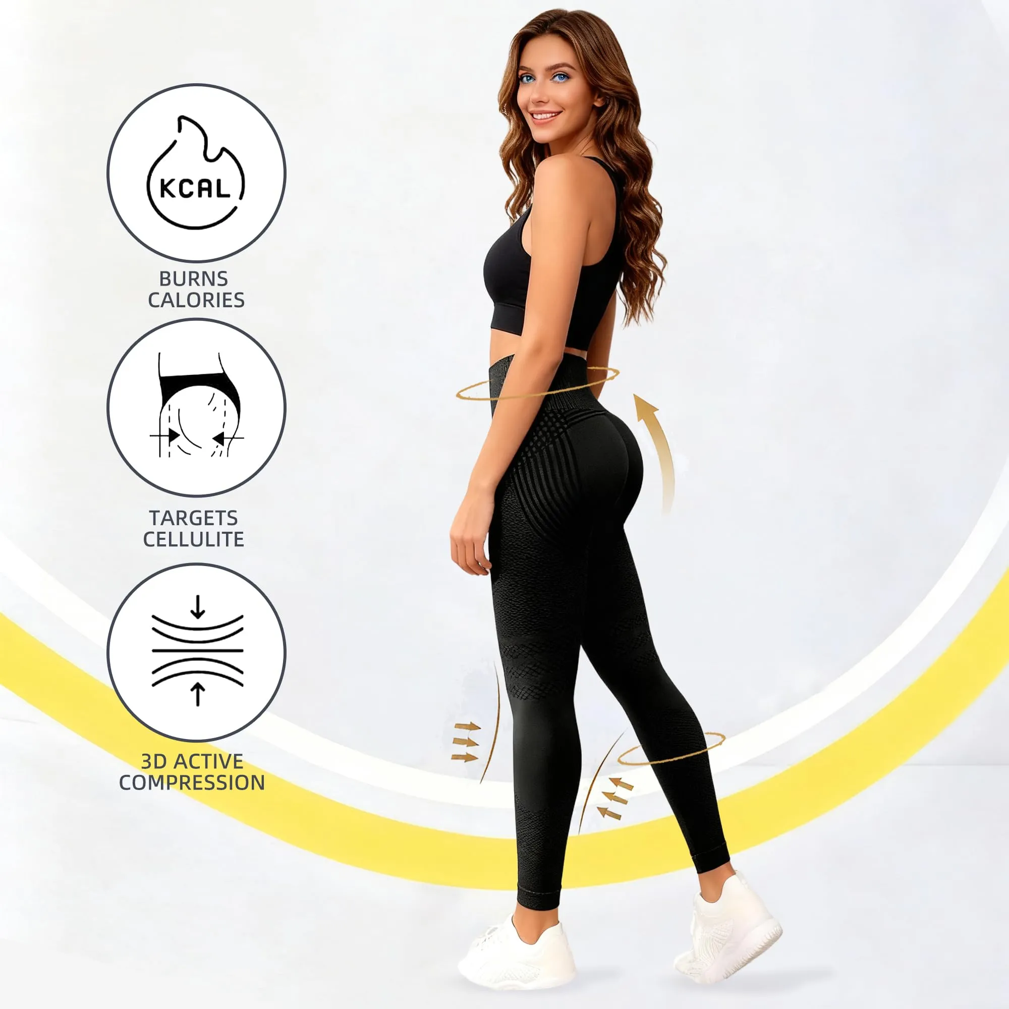 Dreaku Leggins Anticellulite Donna, Leggings Sportivi Lunghi Compressione Push Up Glutei, Vita Alta Opachi Yoga Pilates Fitness (IT, Testo, S, Regular, Regular, Nero) - immagine 5