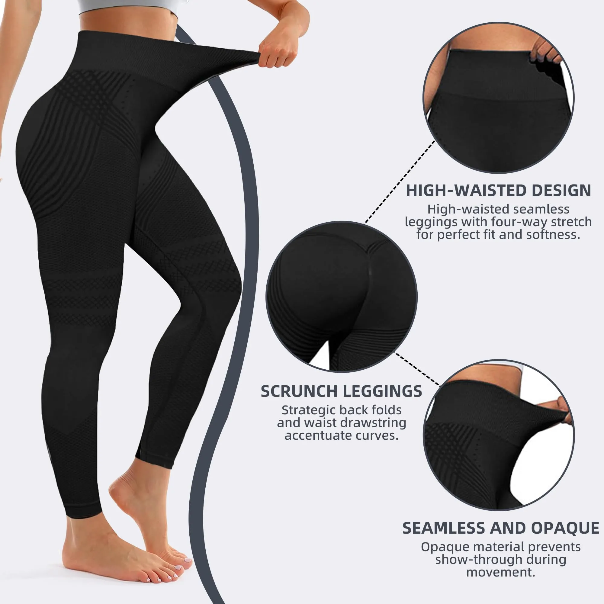 Dreaku Leggins Anticellulite Donna, Leggings Sportivi Lunghi Compressione Push Up Glutei, Vita Alta Opachi Yoga Pilates Fitness (IT, Testo, S, Regular, Regular, Nero) - immagine 6
