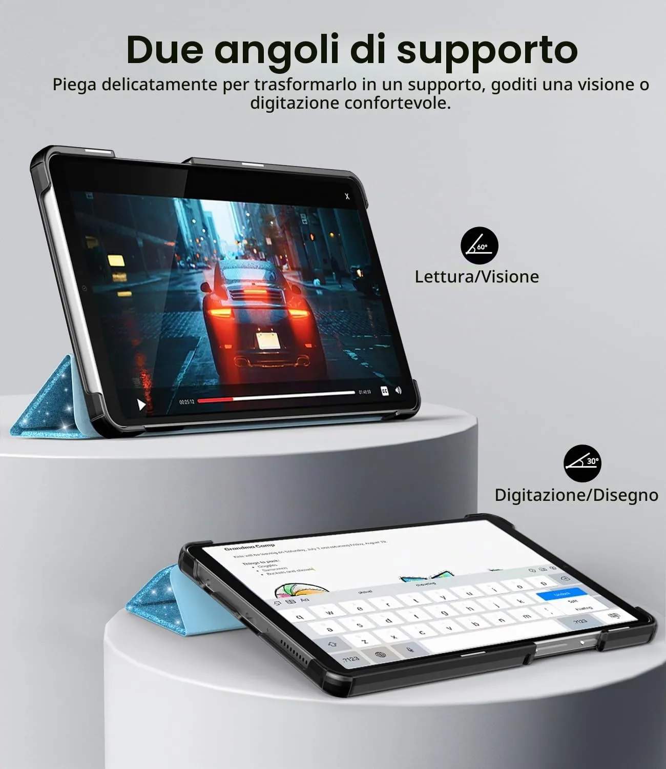 TiMOVO Cover per Samsung Galaxy Tab A11/A9 8,7 Pollici, Azzurro Glitterato - immagine 3