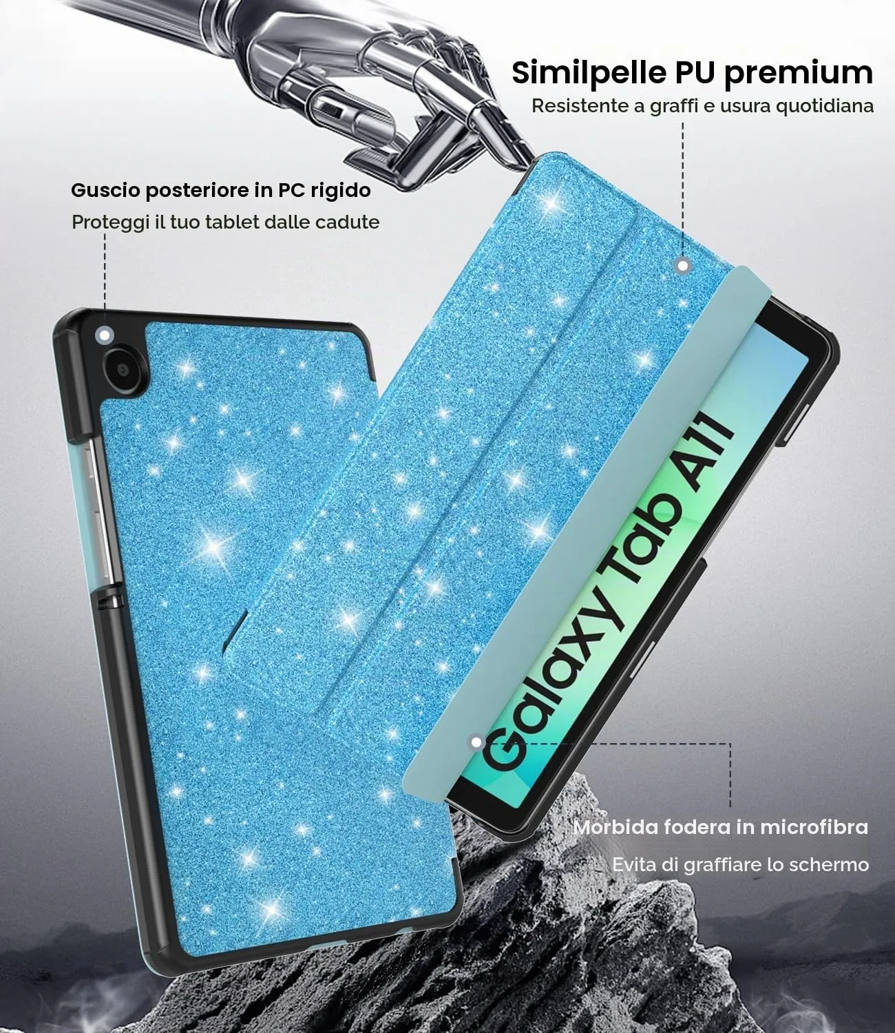 TiMOVO Cover per Samsung Galaxy Tab A11/A9 8,7 Pollici, Azzurro Glitterato - immagine 4