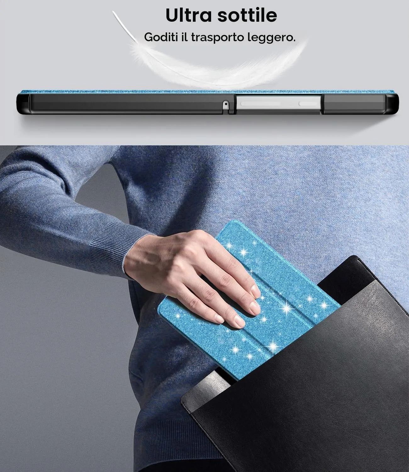 TiMOVO Cover per Samsung Galaxy Tab A11/A9 8,7 Pollici, Azzurro Glitterato - immagine 7