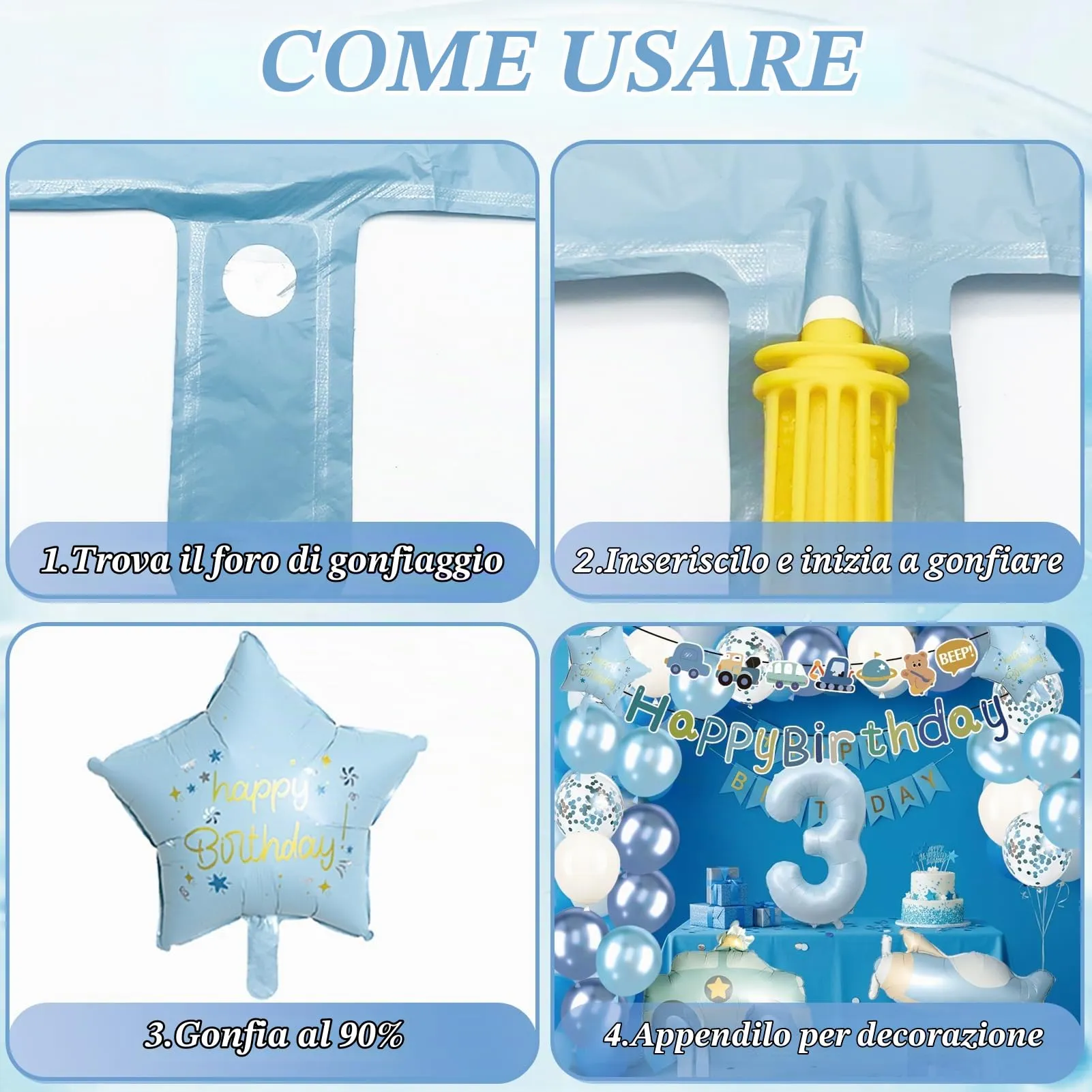 Palloncini Compleanno 3 Anni Bambino 31 Pezzi,Palloncini Auto Aerei 3 anni - immagine 3