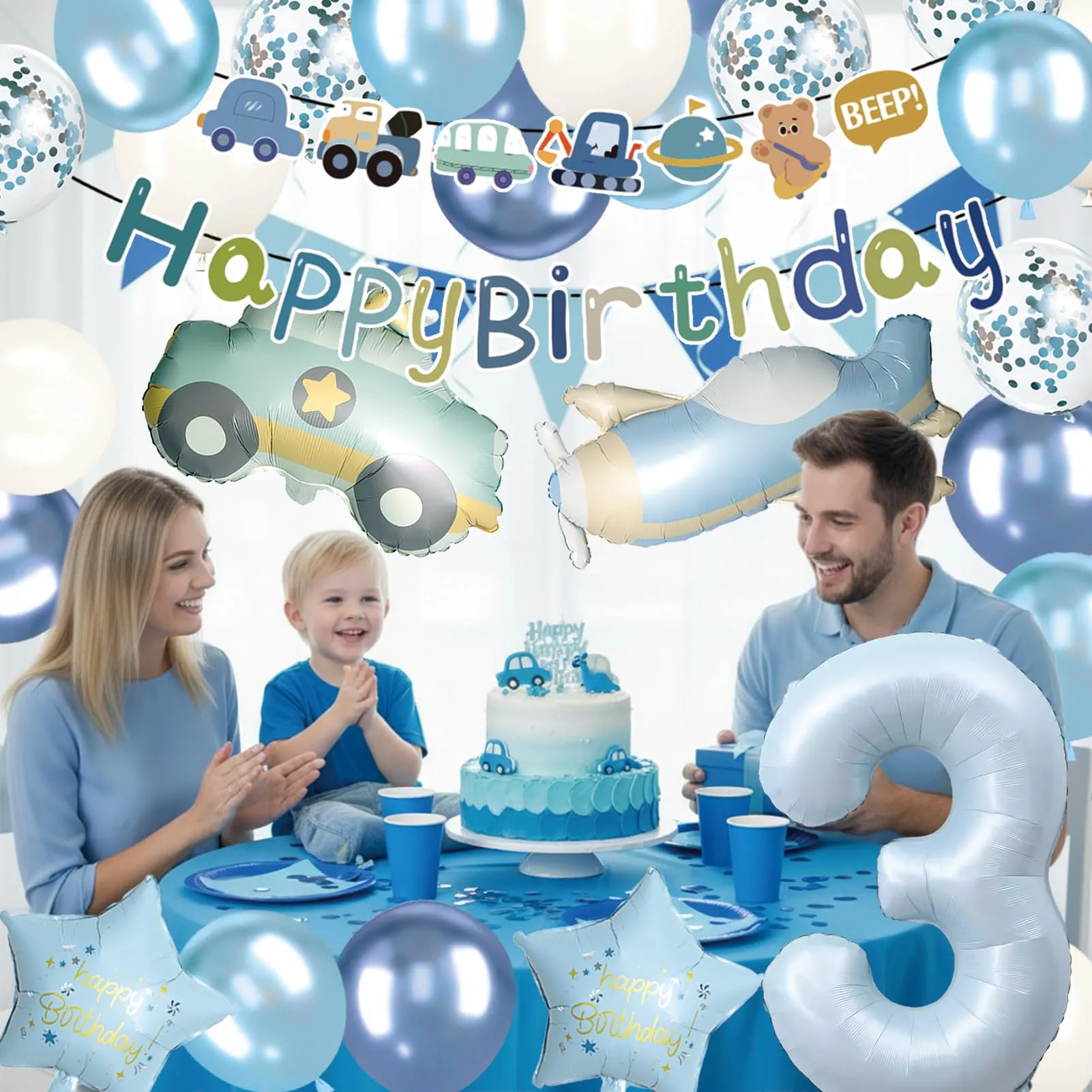 Palloncini Compleanno 3 Anni Bambino 31 Pezzi,Palloncini Auto Aerei 3 anni - immagine 5