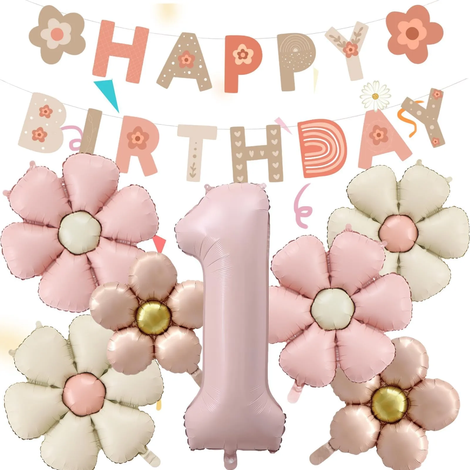 8 Pezzi Palloncini Compleanno 1 Anno Bimba, Palloncino Foil Margherita - immagine 1