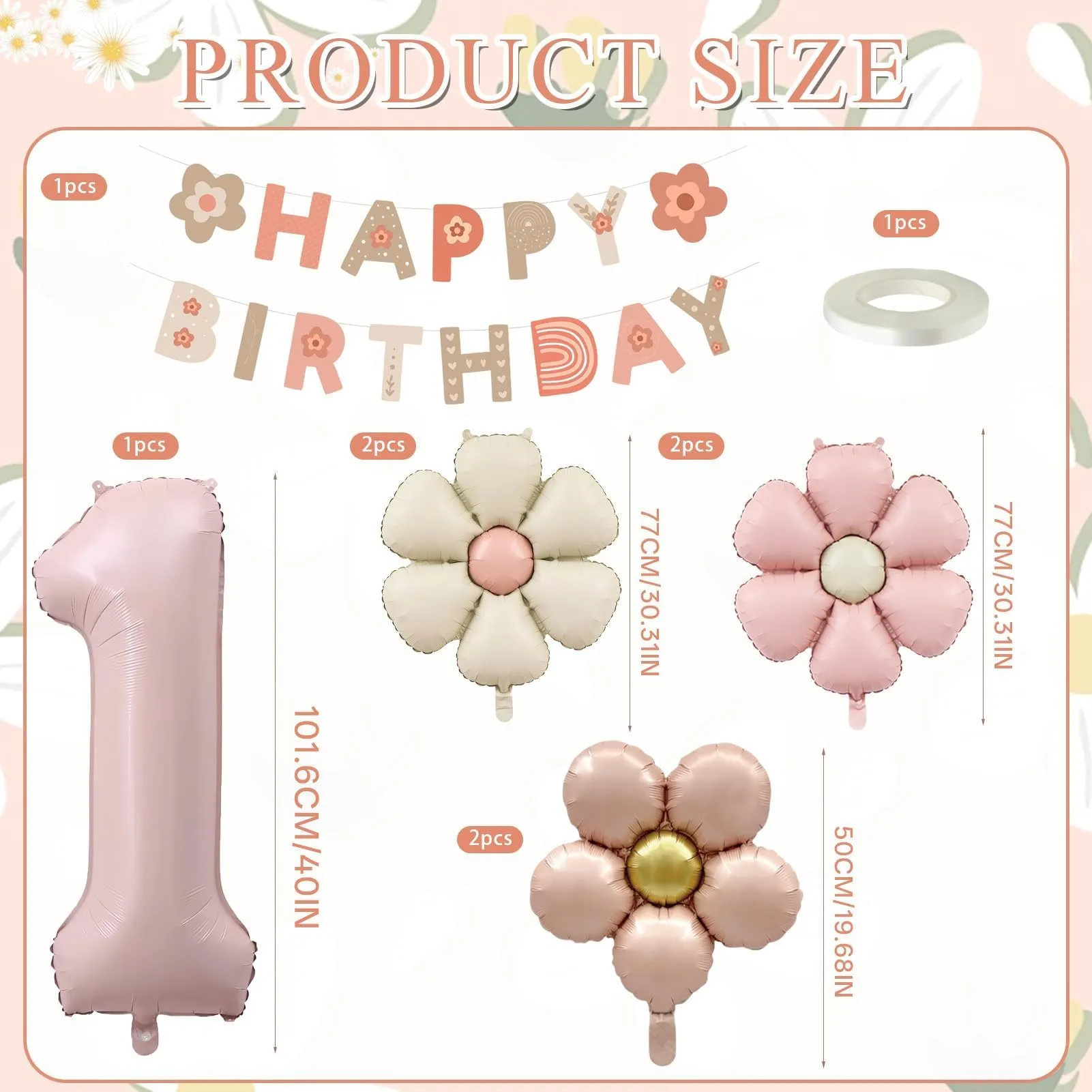 8 Pezzi Palloncini Compleanno 1 Anno Bimba, Palloncino Foil Margherita - immagine 2