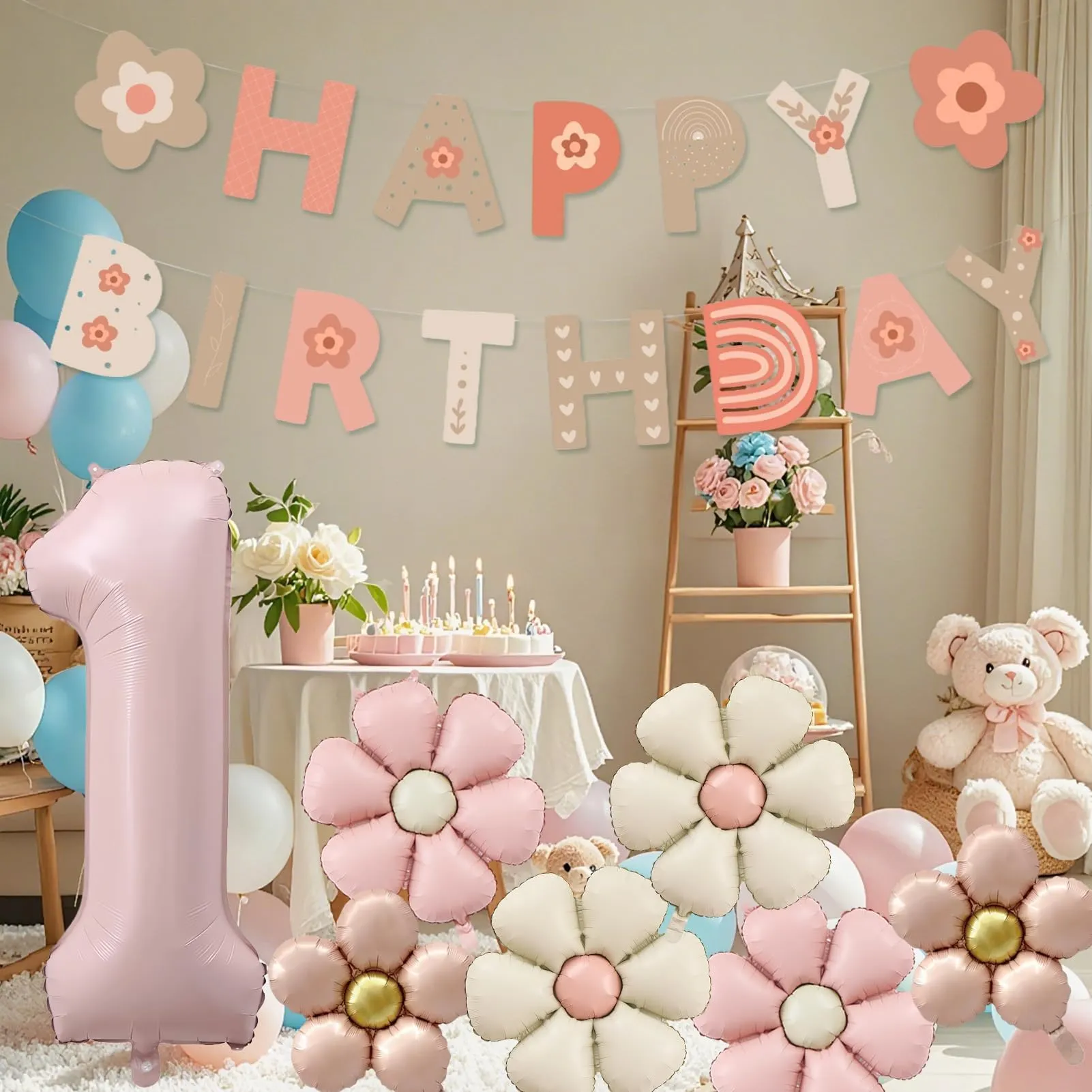 8 Pezzi Palloncini Compleanno 1 Anno Bimba, Palloncino Foil Margherita - immagine 4