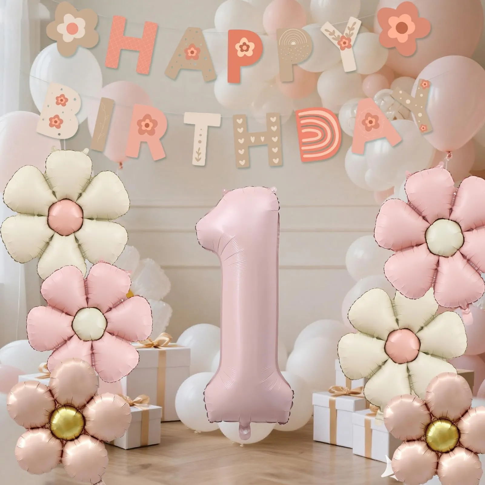8 Pezzi Palloncini Compleanno 1 Anno Bimba, Palloncino Foil Margherita - immagine 5