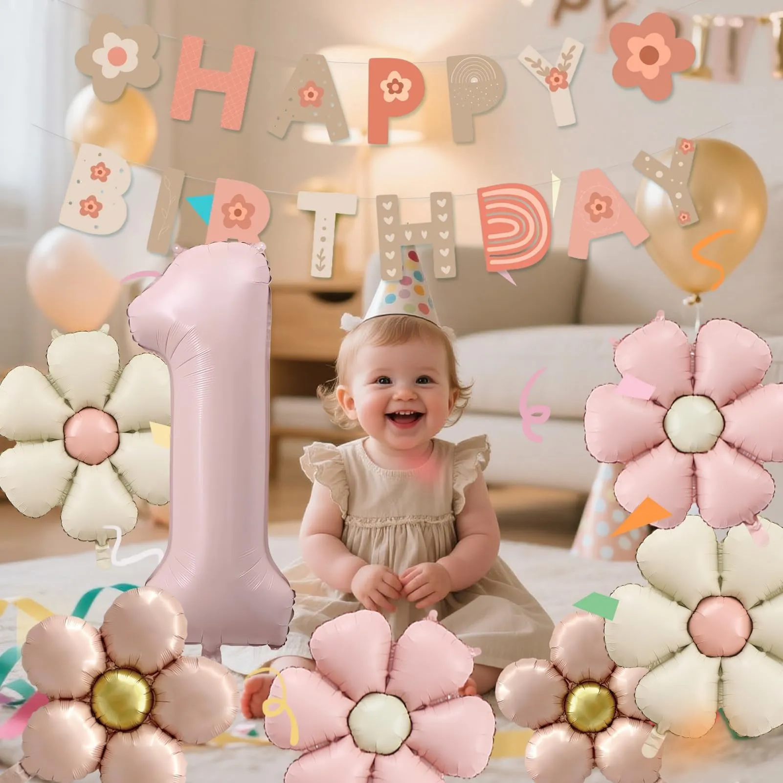 8 Pezzi Palloncini Compleanno 1 Anno Bimba, Palloncino Foil Margherita - immagine 6