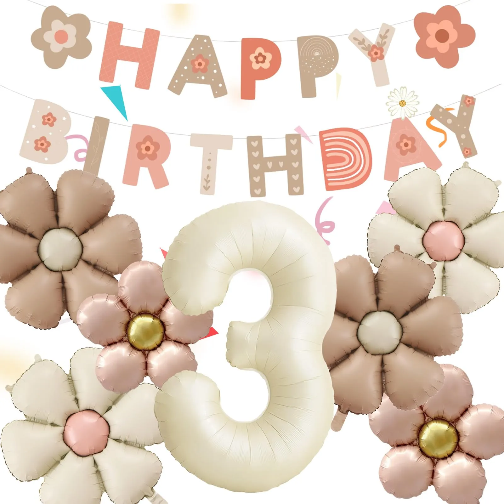8 Pezzi Palloncini Compleanno 3 Anno Bimba, Palloncino Foil Margherita - immagine 1