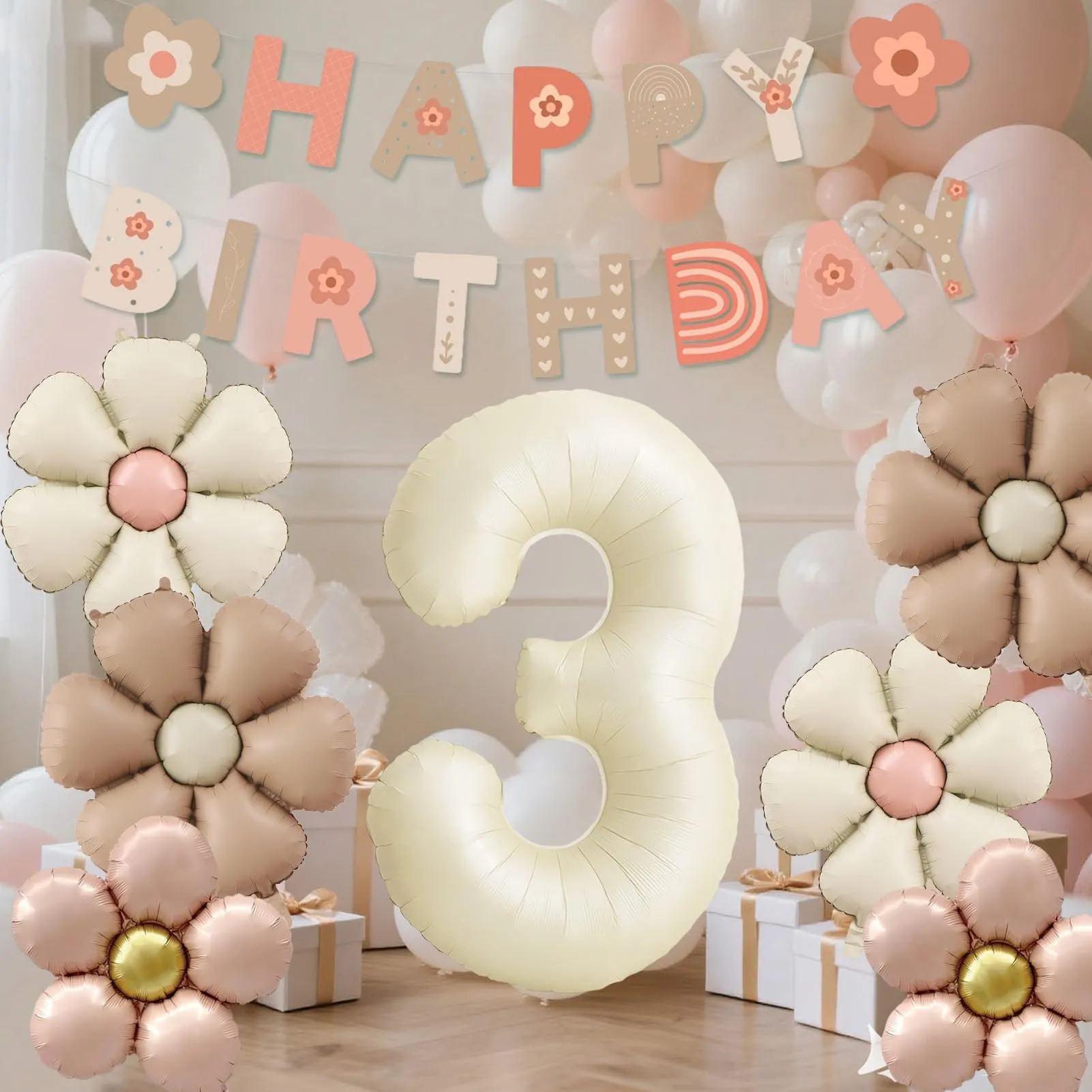 8 Pezzi Palloncini Compleanno 3 Anno Bimba, Palloncino Foil Margherita - immagine 5