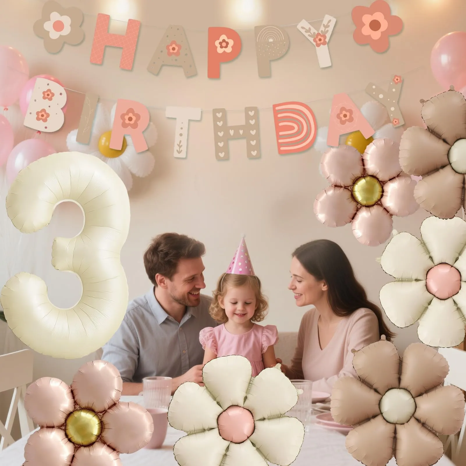 8 Pezzi Palloncini Compleanno 3 Anno Bimba, Palloncino Foil Margherita - immagine 7