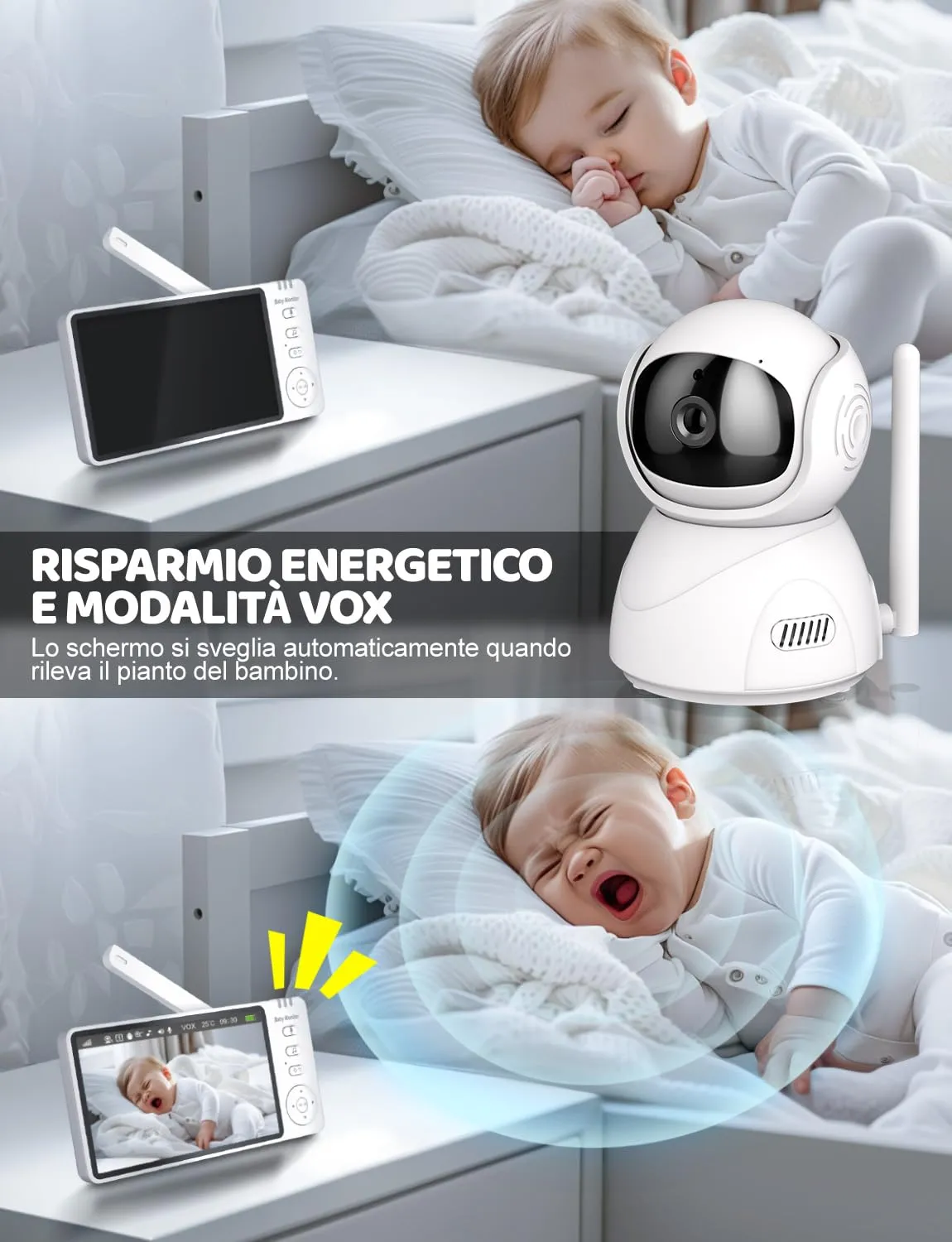 BURNNOVE Baby Monitor Video e Audio 5 Pollici 720P Senza WiFi PTZ 355° - immagine 3