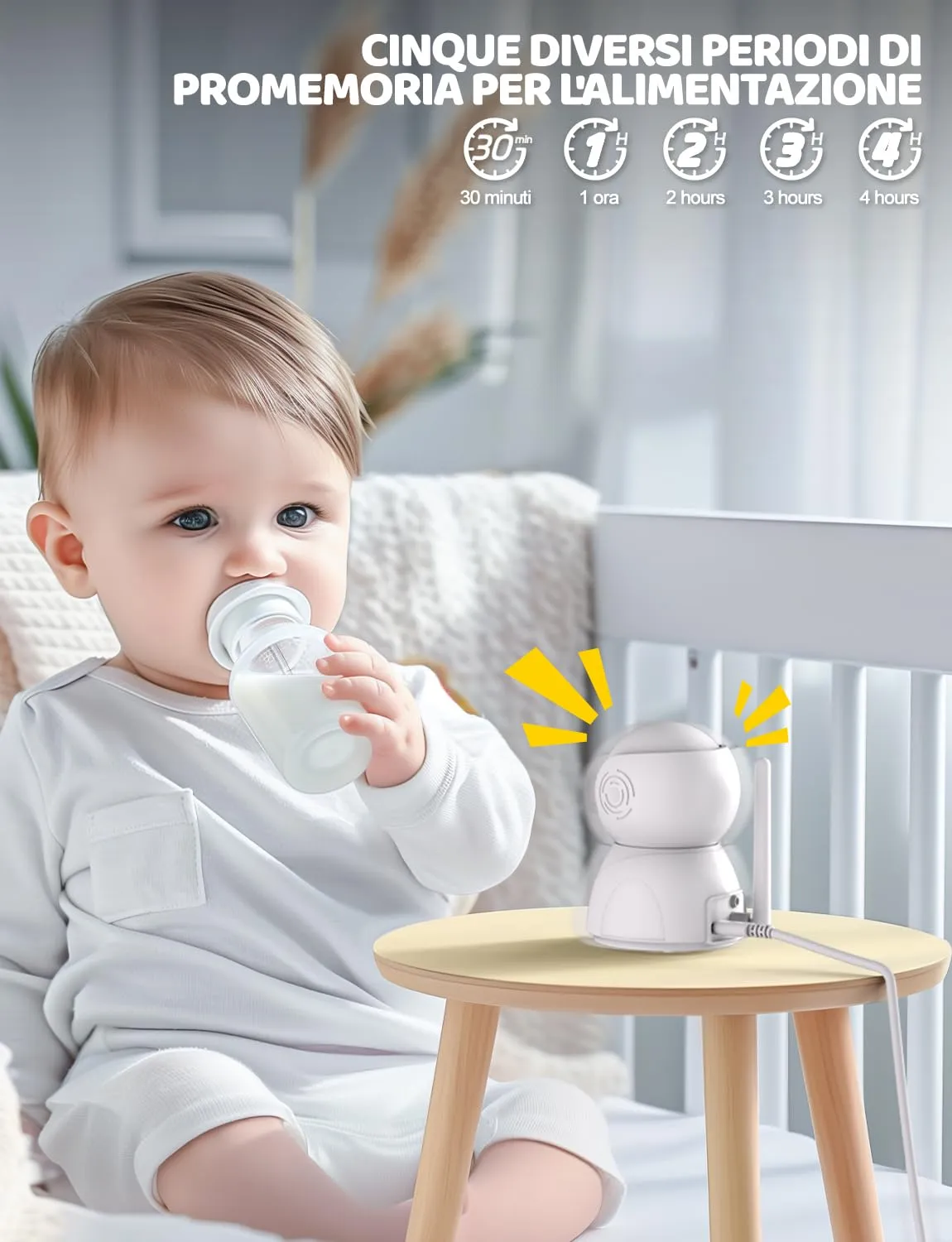 BURNNOVE Baby Monitor Video e Audio 5 Pollici 720P Senza WiFi PTZ 355° - immagine 8
