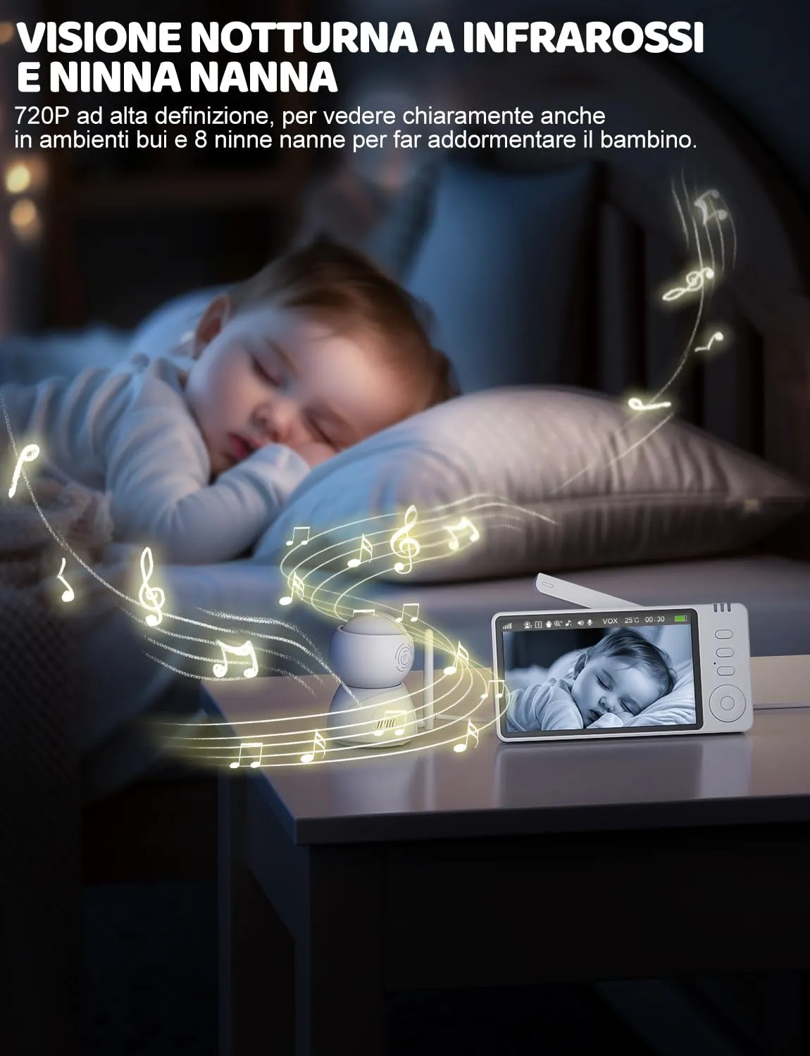 BURNNOVE Baby Monitor Video e Audio 5 Pollici 720P Senza WiFi PTZ 355° - immagine 9