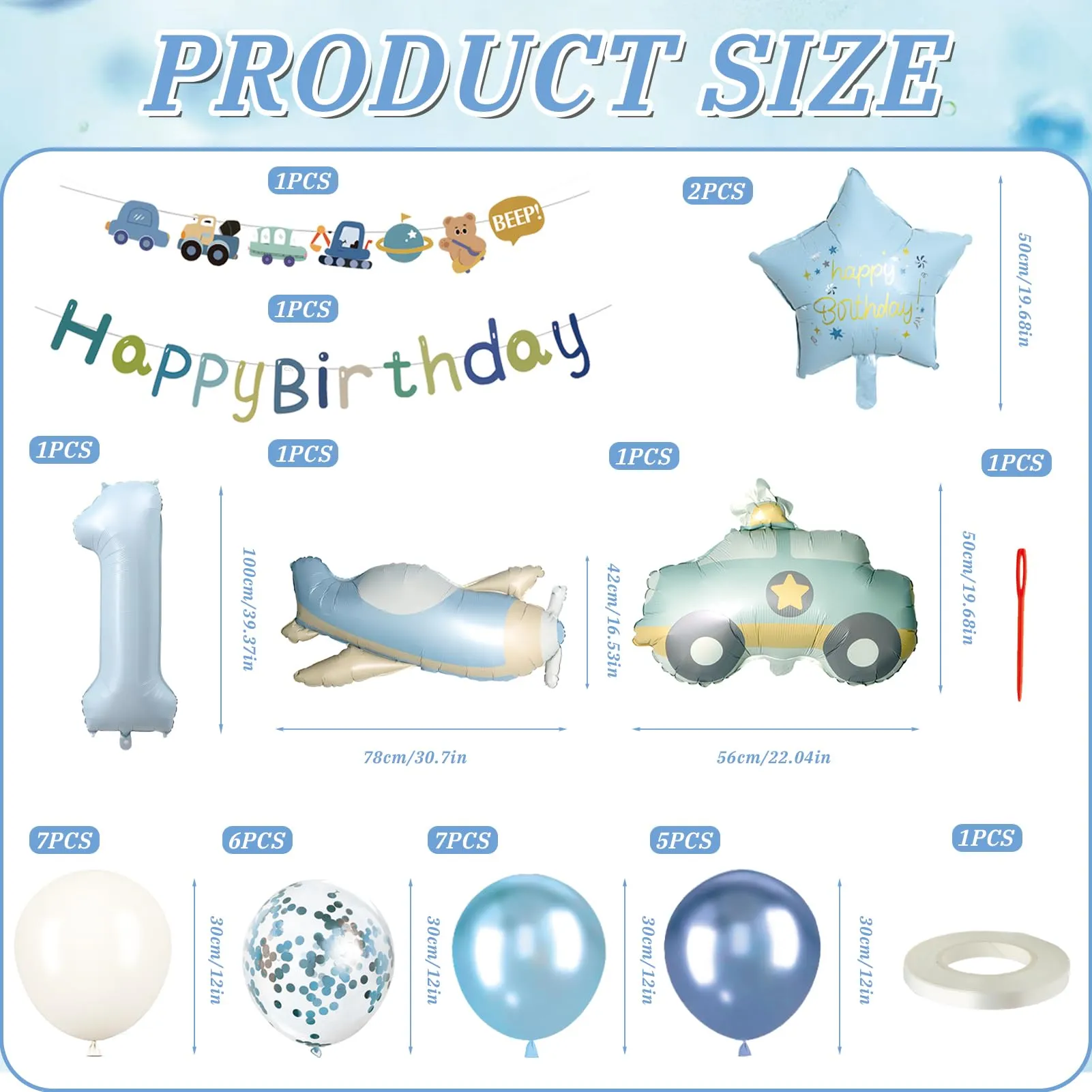 Palloncini Compleanno 1 Anni Bambino 31 Pezzi,Palloncini Auto Aerei 1 anni - immagine 2