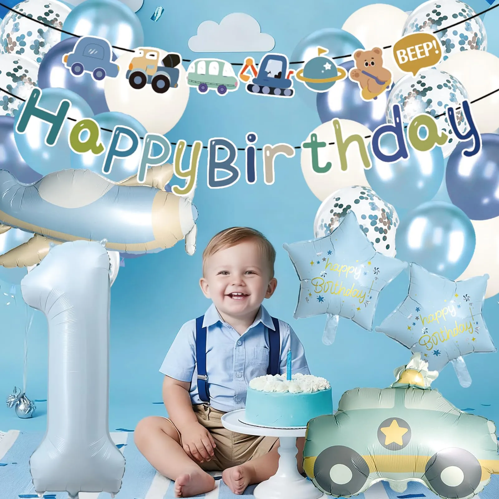 Palloncini Compleanno 1 Anni Bambino 31 Pezzi,Palloncini Auto Aerei 1 anni - immagine 4