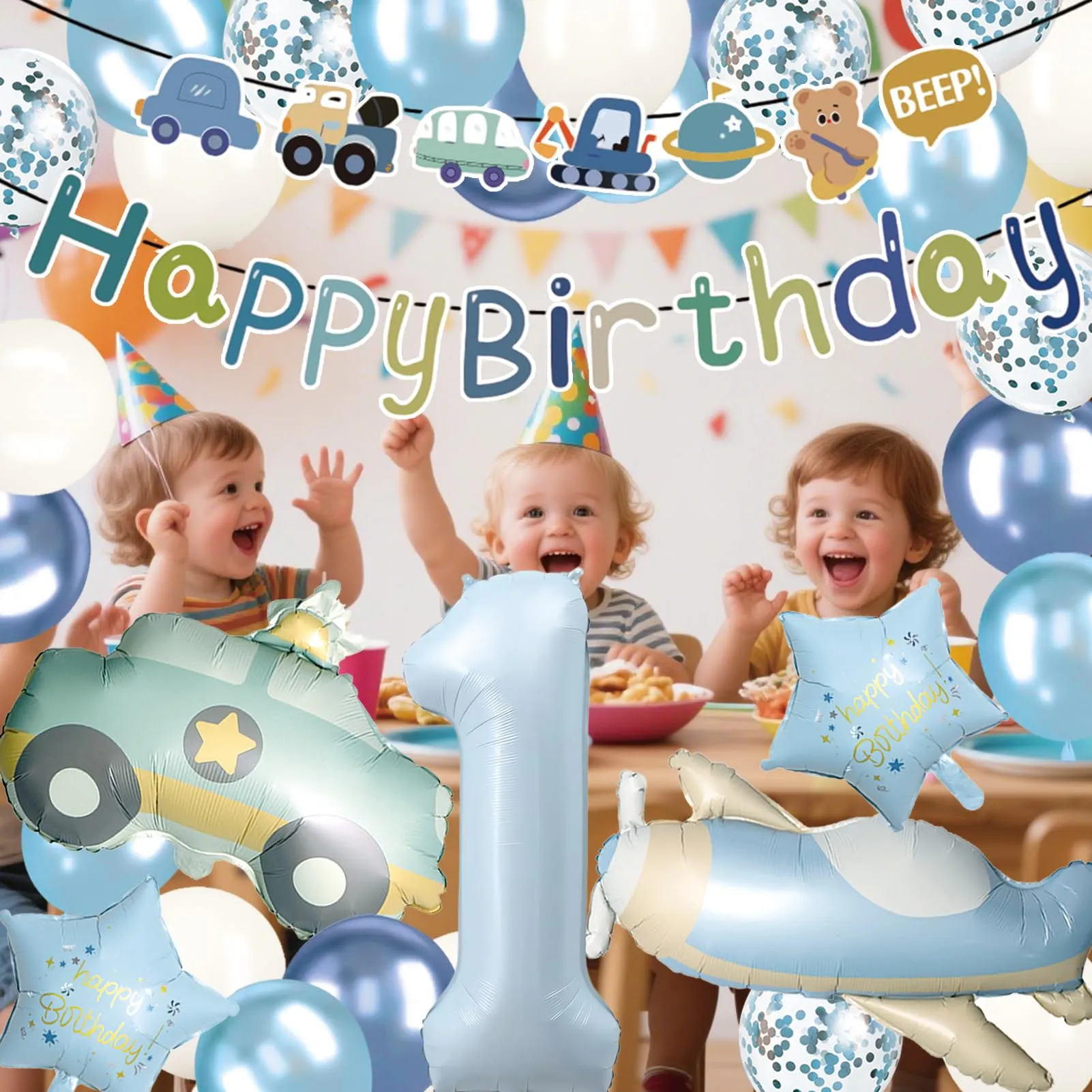 Palloncini Compleanno 1 Anni Bambino 31 Pezzi,Palloncini Auto Aerei 1 anni - immagine 5