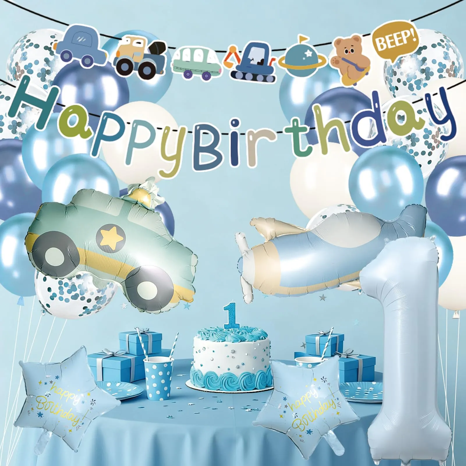 Palloncini Compleanno 1 Anni Bambino 31 Pezzi,Palloncini Auto Aerei 1 anni - immagine 6
