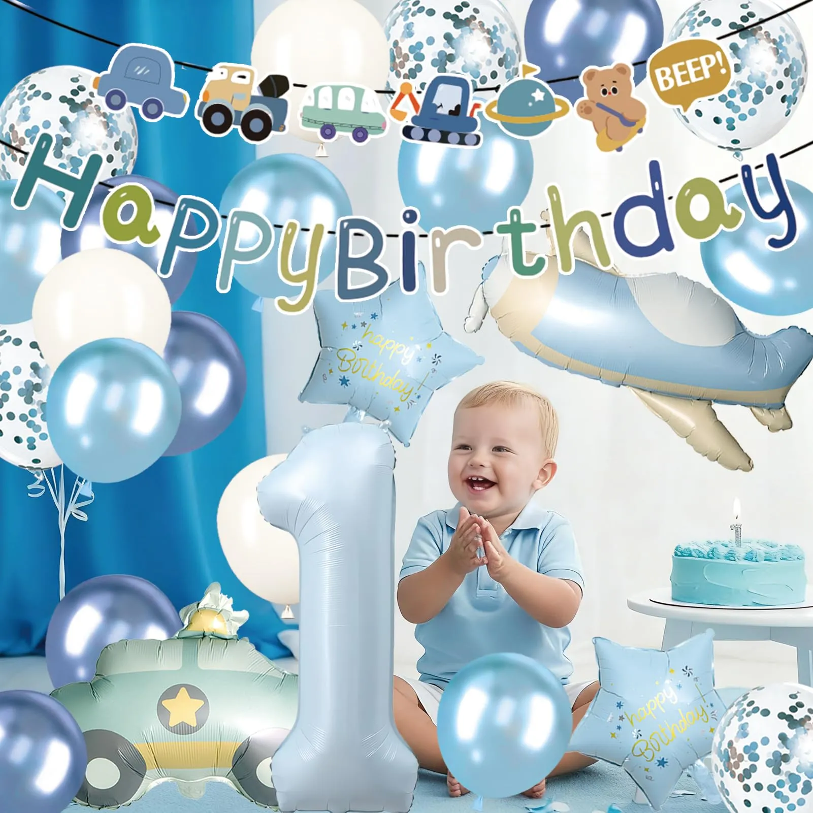 Palloncini Compleanno 1 Anni Bambino 31 Pezzi,Palloncini Auto Aerei 1 anni - immagine 7