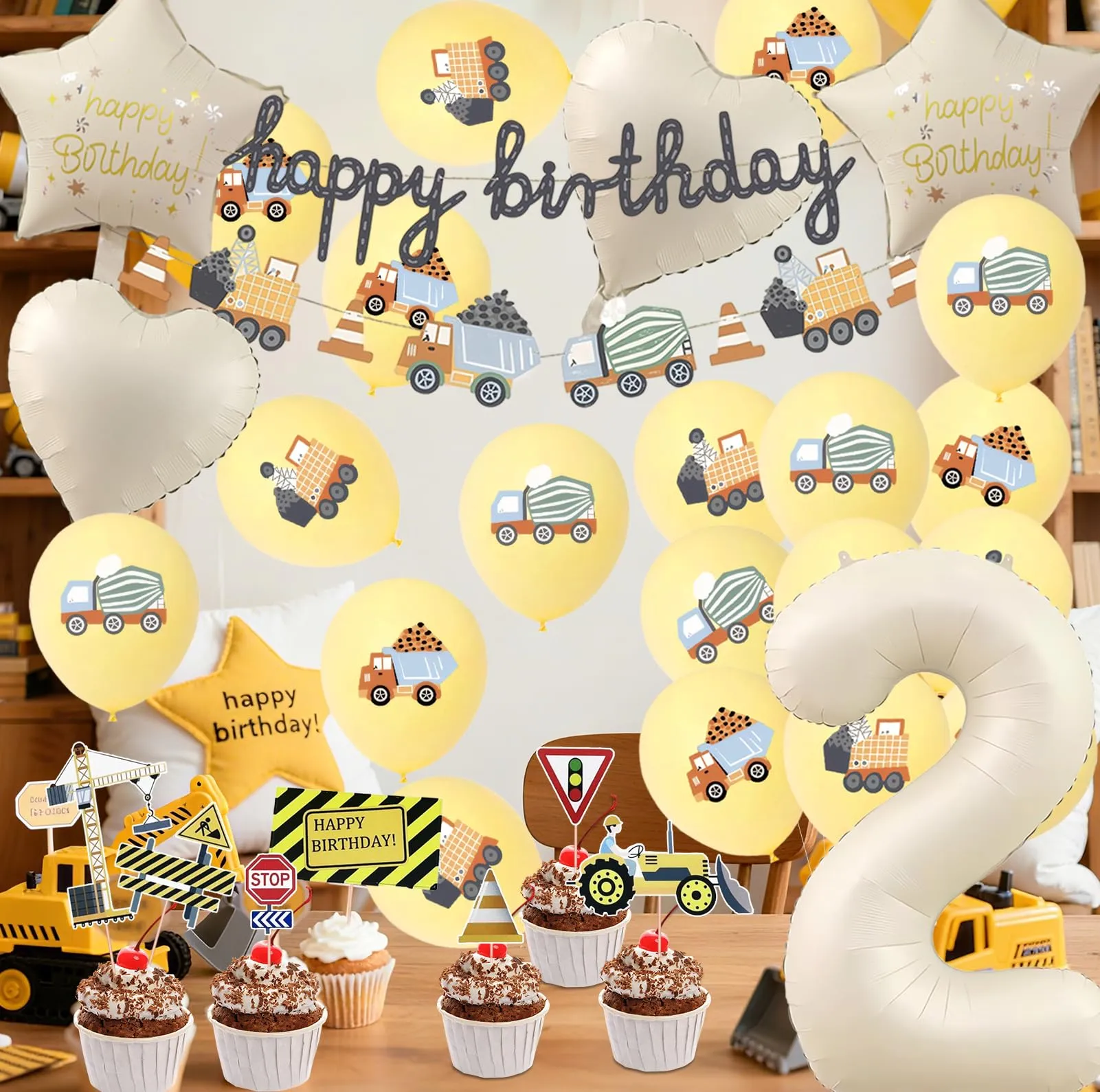 32 Pezzi Decorazione di Compleanno di Escavatori 2 Anni - immagine 4