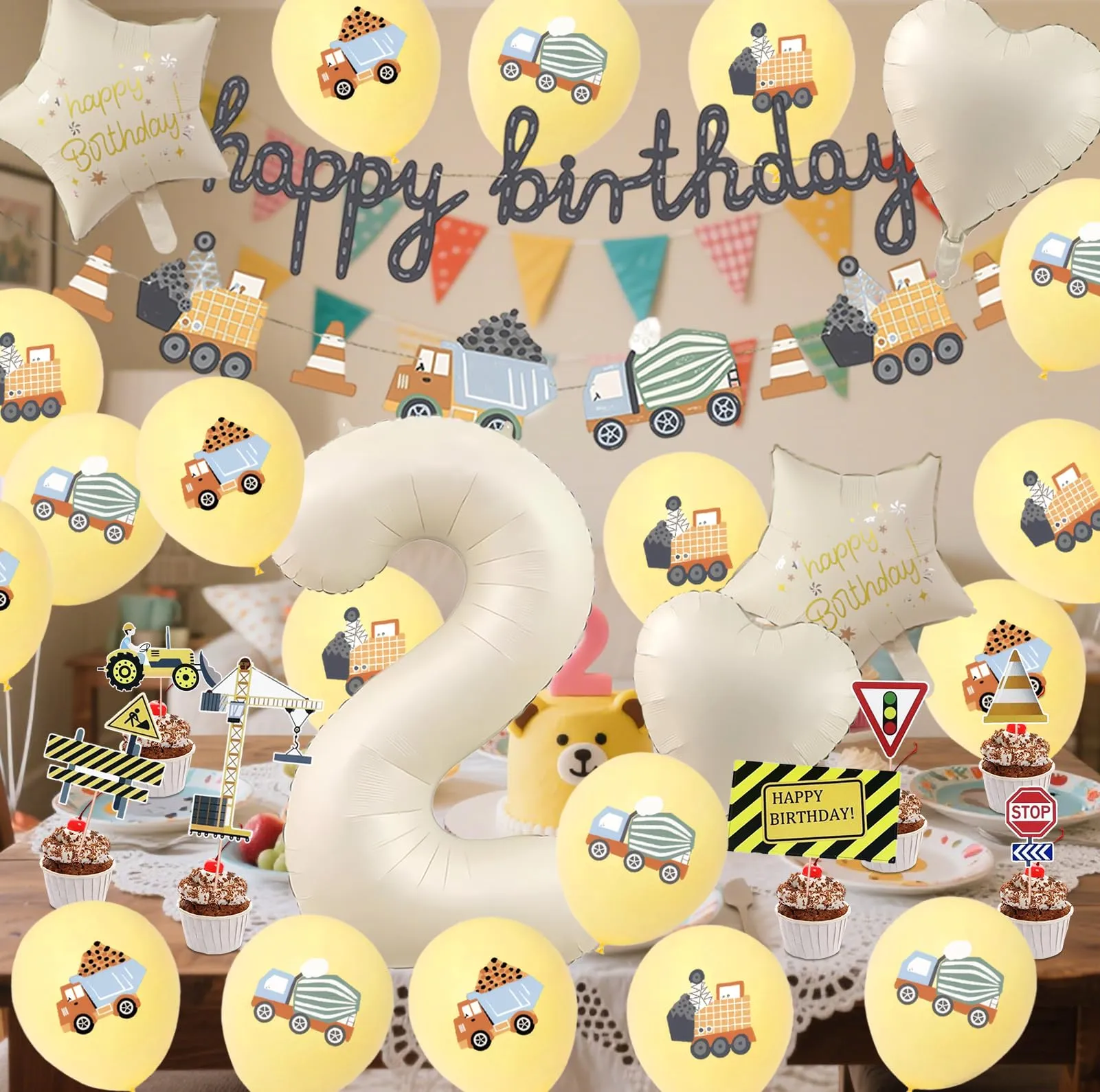 32 Pezzi Decorazione di Compleanno di Escavatori 2 Anni - immagine 5