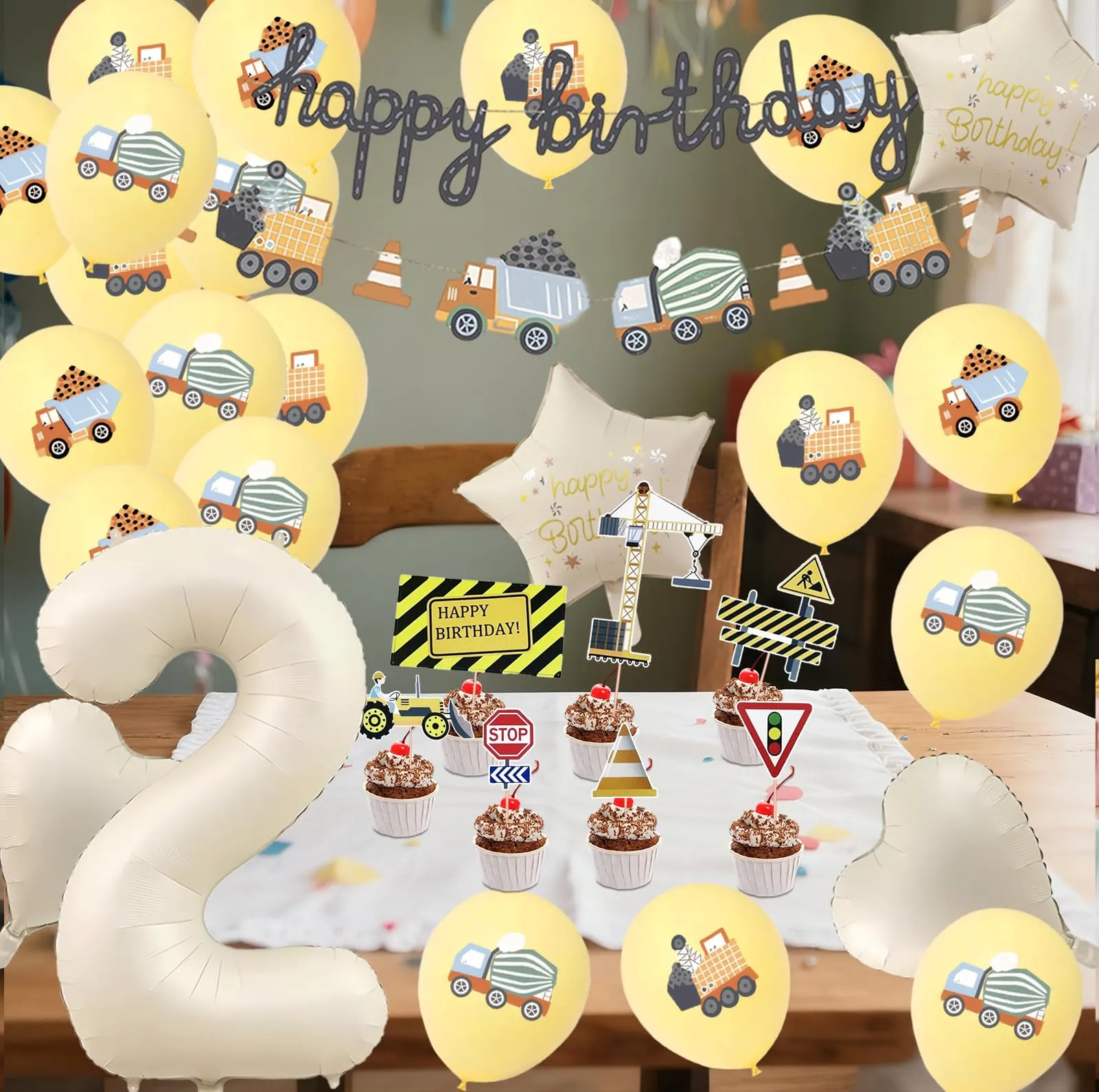 32 Pezzi Decorazione di Compleanno di Escavatori 2 Anni - immagine 6