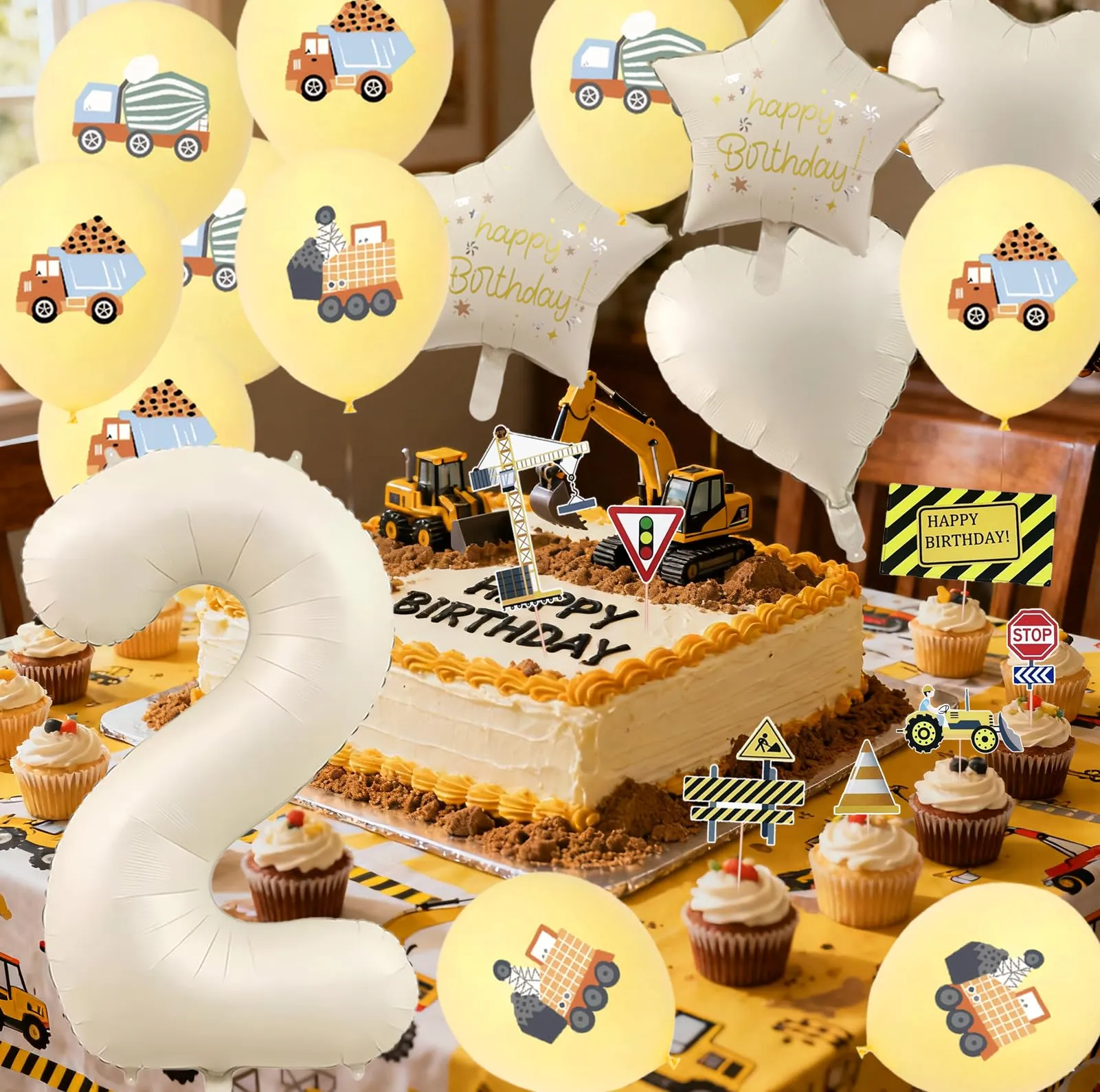 32 Pezzi Decorazione di Compleanno di Escavatori 2 Anni - immagine 7