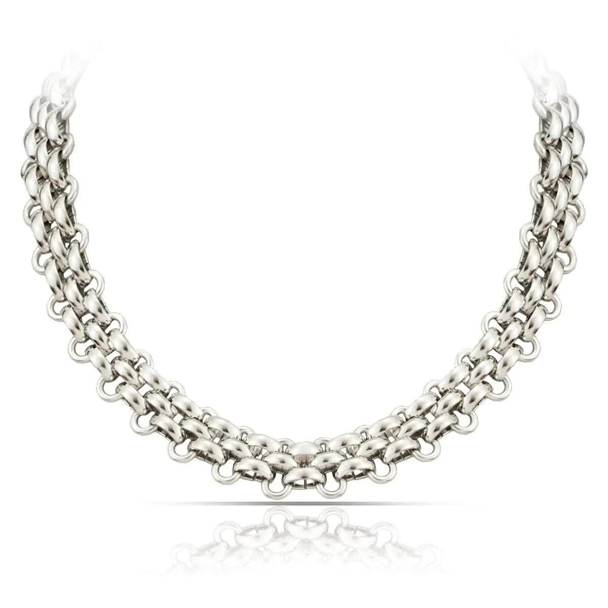 SAGA GIOIELLI® Collana Bracciale donna a catena intrecciata striata argentata in Acciaio inox – Confezione Regalo Spessore 13 mm (COLLANA) - immagine 1