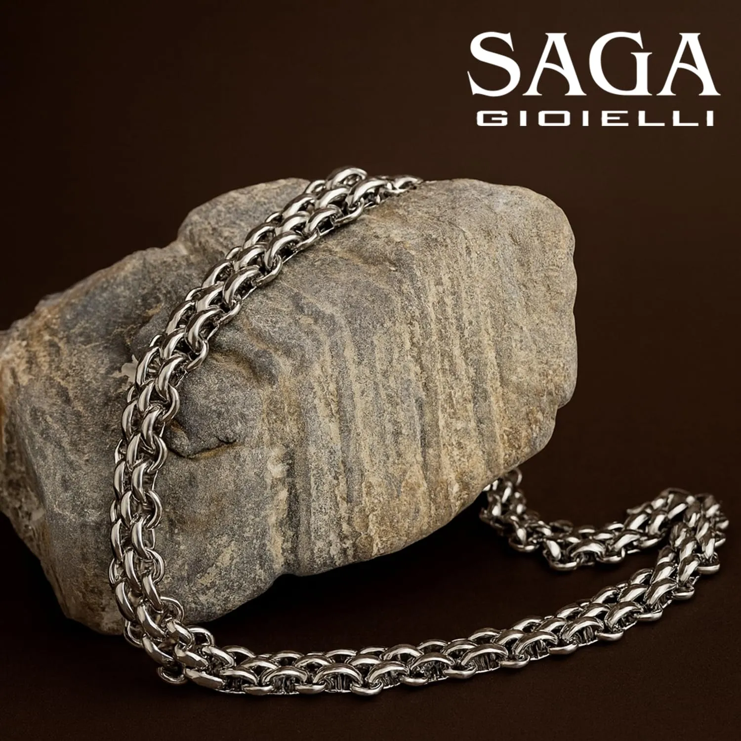 SAGA GIOIELLI® Collana Bracciale donna a catena intrecciata striata argentata in Acciaio inox – Confezione Regalo Spessore 13 mm (COLLANA) - immagine 5