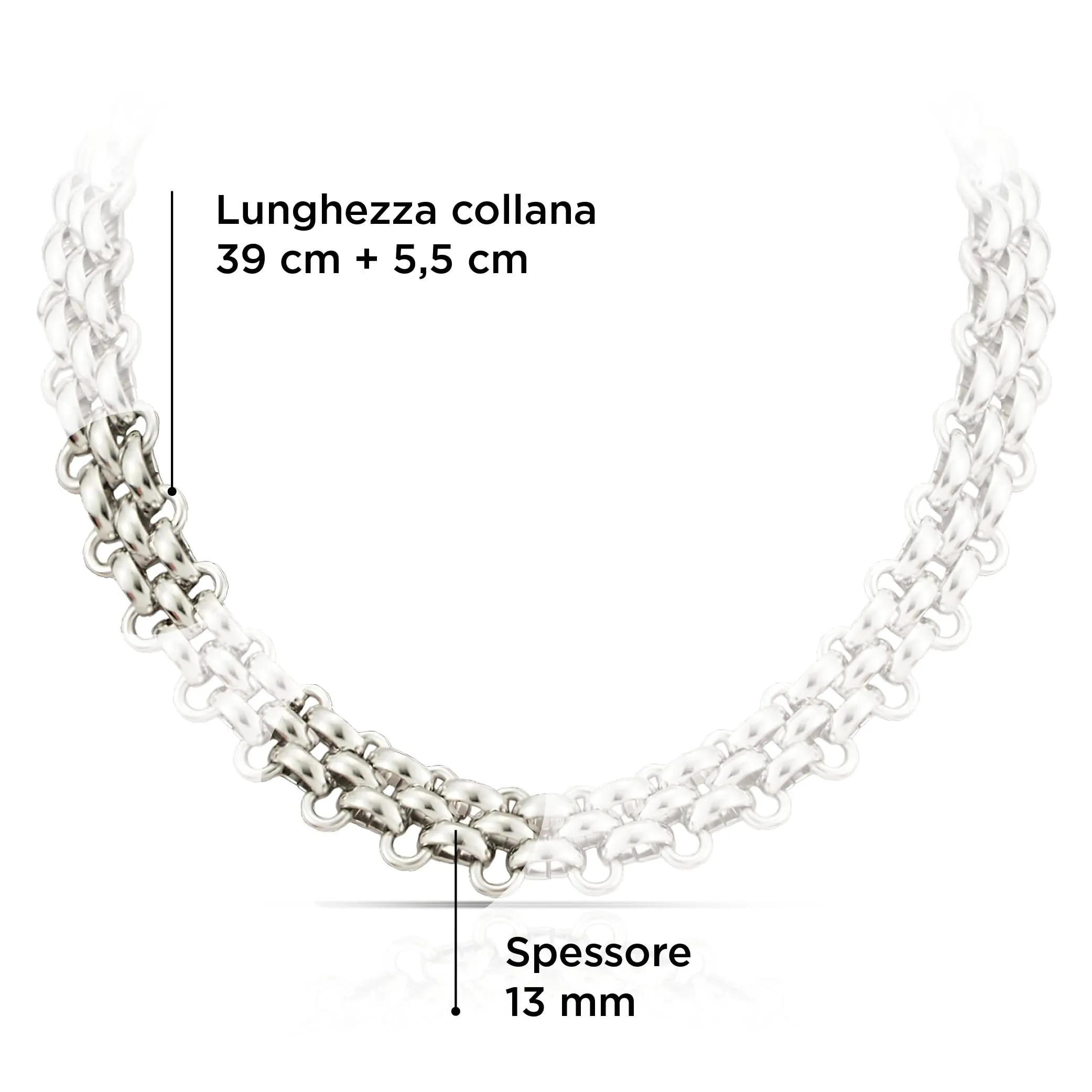 SAGA GIOIELLI® Collana Bracciale donna a catena intrecciata striata argentata in Acciaio inox – Confezione Regalo Spessore 13 mm (COLLANA) - immagine 6