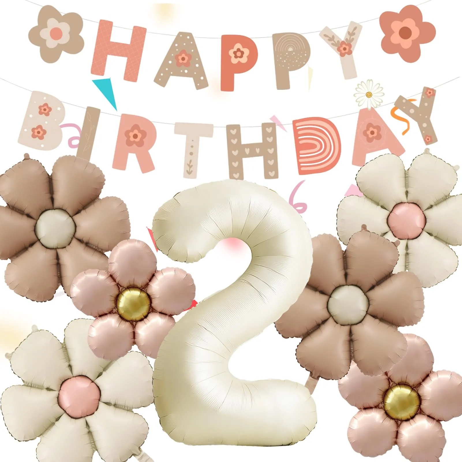 8 Pezzi Palloncini Compleanno 2 Anno Bimba, Palloncino Foil Margherita - immagine 1