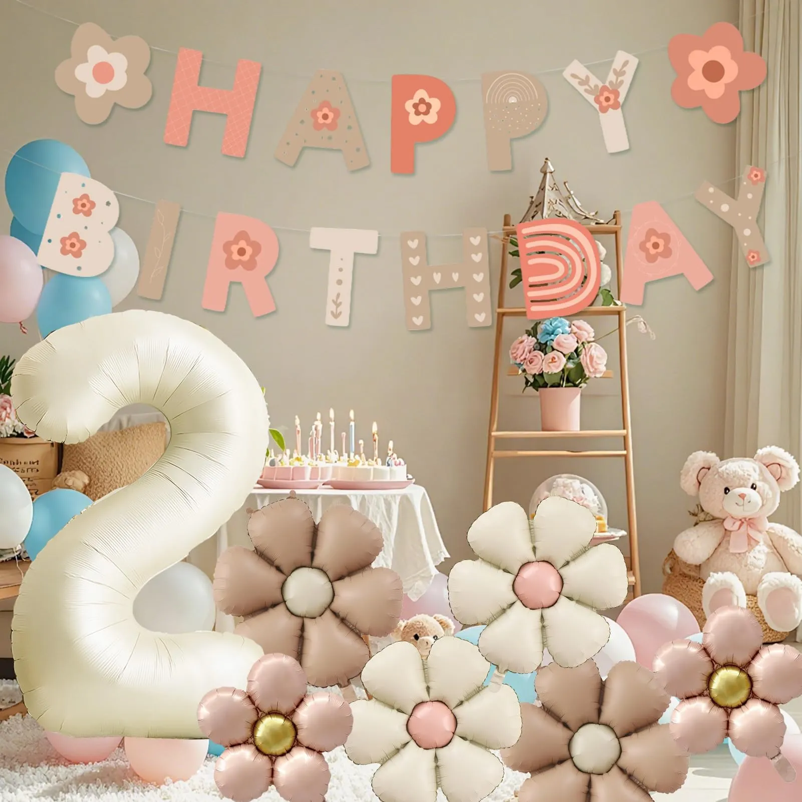 8 Pezzi Palloncini Compleanno 2 Anno Bimba, Palloncino Foil Margherita - immagine 4