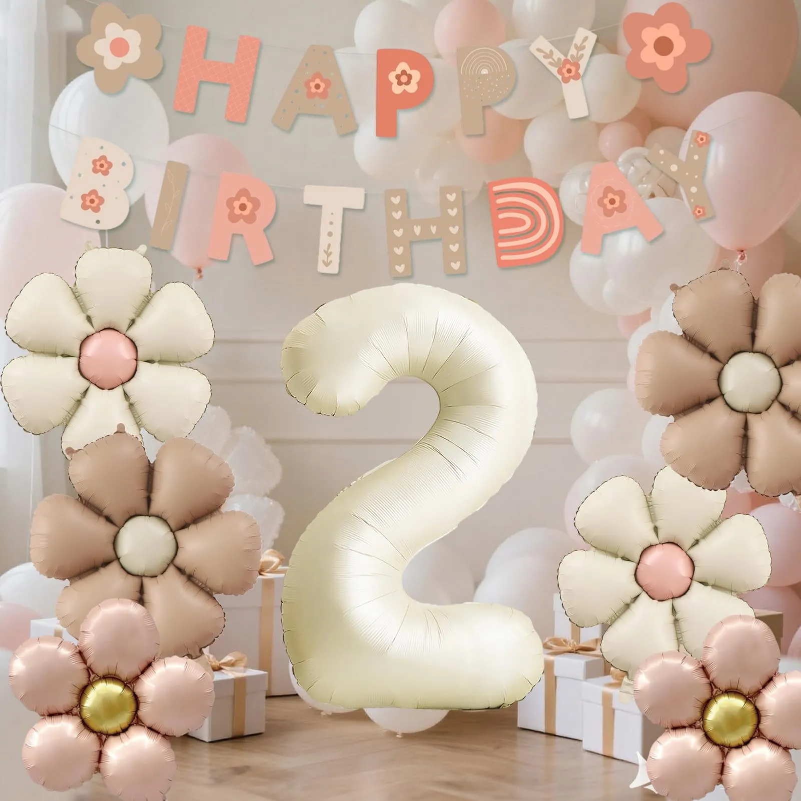 8 Pezzi Palloncini Compleanno 2 Anno Bimba, Palloncino Foil Margherita - immagine 5