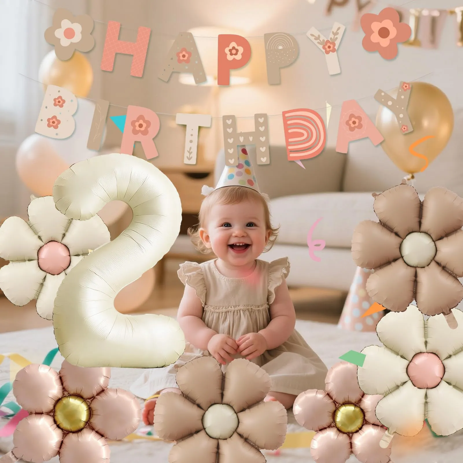 8 Pezzi Palloncini Compleanno 2 Anno Bimba, Palloncino Foil Margherita - immagine 6