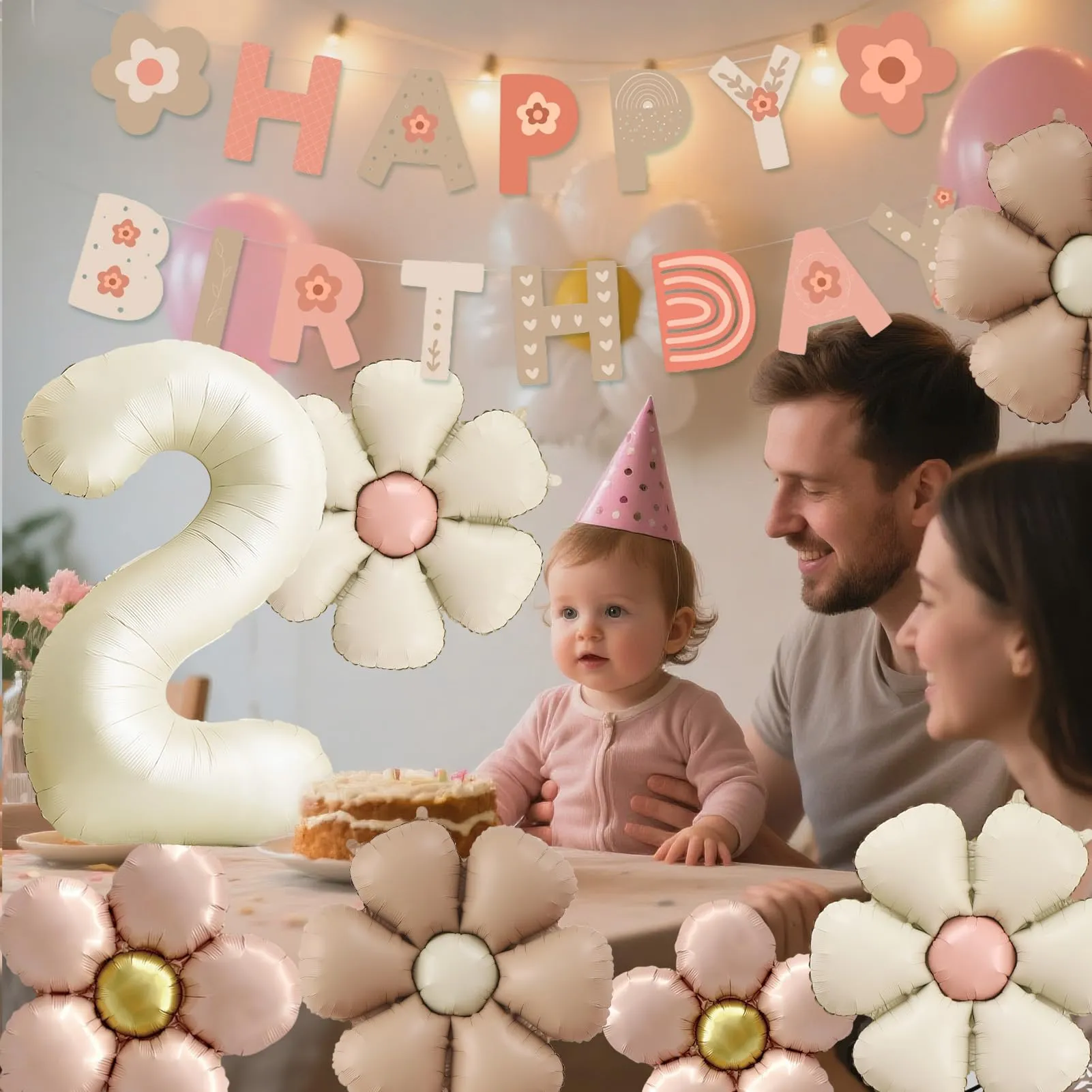 8 Pezzi Palloncini Compleanno 2 Anno Bimba, Palloncino Foil Margherita - immagine 7