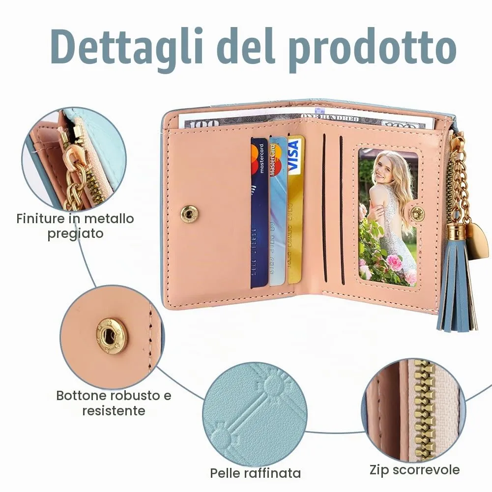 Adiwo Portafoglio Donna, Pelle Portafoglio Portamonete con Cerniera, Piccolo Portafogli in Pelle Sintetica con Scomparto per Monete, Blocco RFID e Molti Altri Scomparti (Blu) - immagine 3