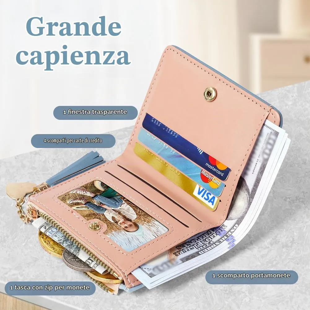 Adiwo Portafoglio Donna, Pelle Portafoglio Portamonete con Cerniera, Piccolo Portafogli in Pelle Sintetica con Scomparto per Monete, Blocco RFID e Molti Altri Scomparti (Blu) - immagine 4