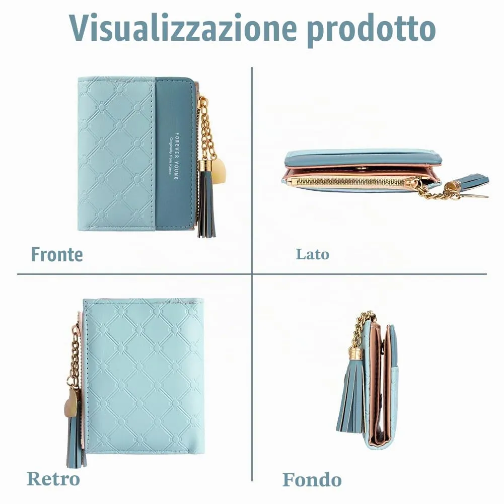 Adiwo Portafoglio Donna, Pelle Portafoglio Portamonete con Cerniera, Piccolo Portafogli in Pelle Sintetica con Scomparto per Monete, Blocco RFID e Molti Altri Scomparti (Blu) - immagine 5